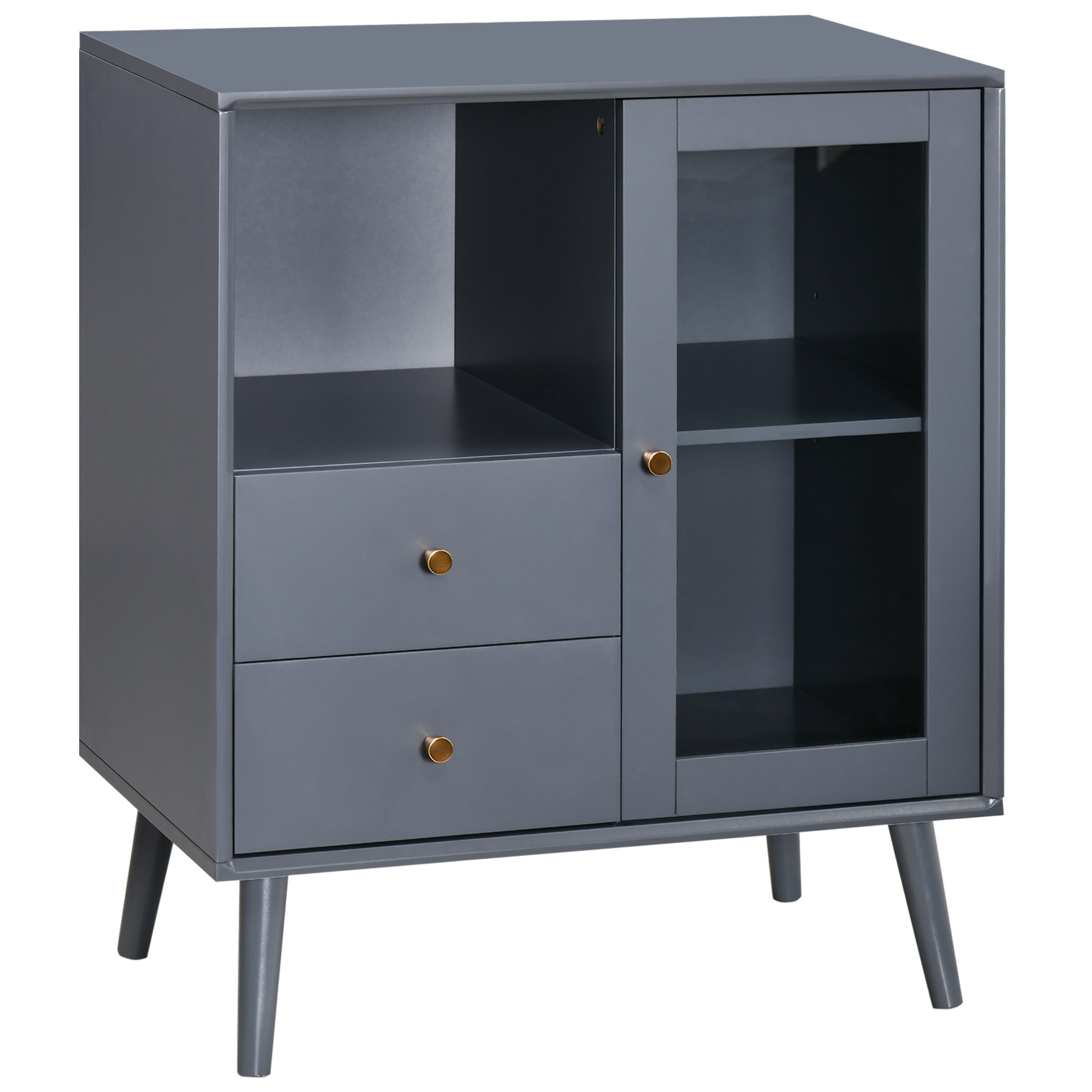 HOMCOM Modern Sideboard with Glass Door and 2 Drawers in Grey for Bedroom or Living Room - Aosom... at Aosom IE