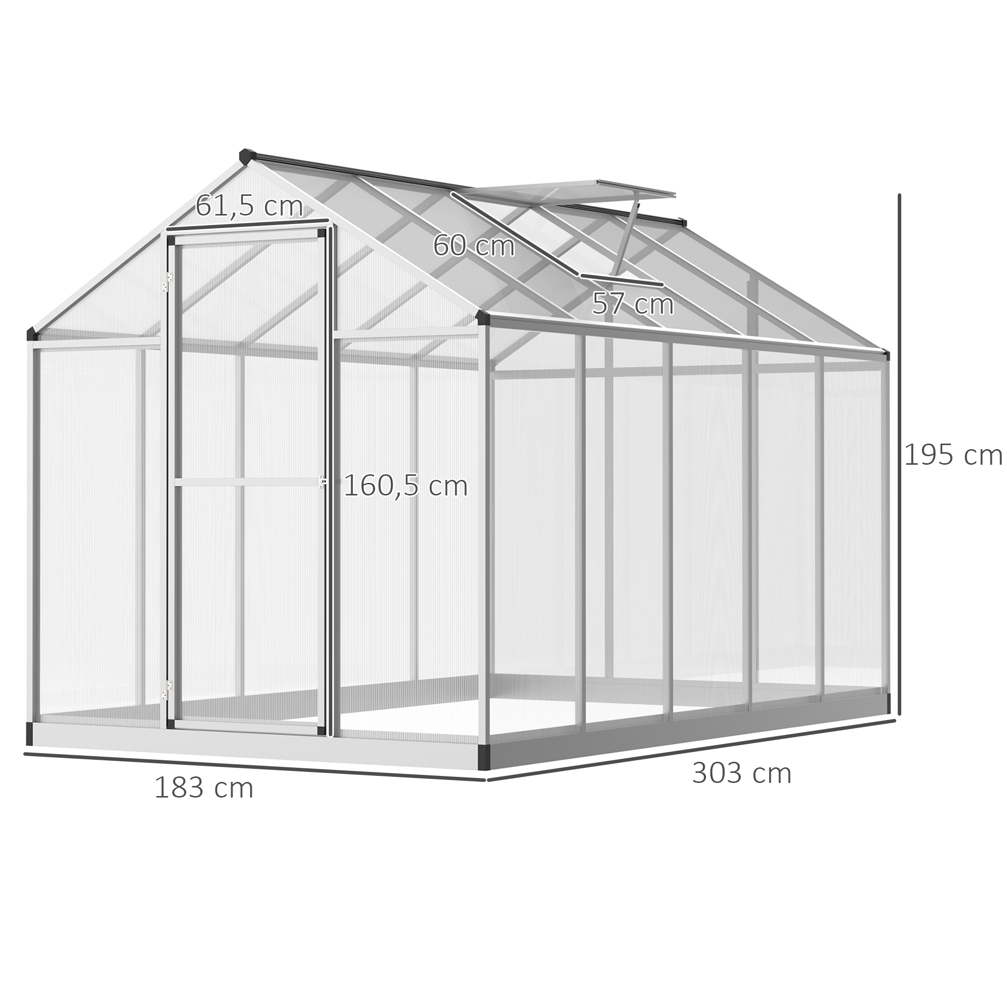Outsunny 6x10ft Clear Polycarbonate Greenhouse Aluminium Frame Large Walk-In Garden Plants Grow