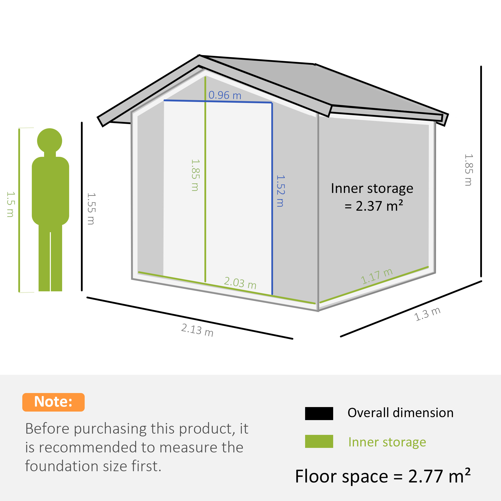 Outsunny Lockable Garden Shed Large Patio Roofed Tool Metal Storage Building Foundation Sheds Box Outdoor Furniture, 7ft x 4ft, Dark Grey