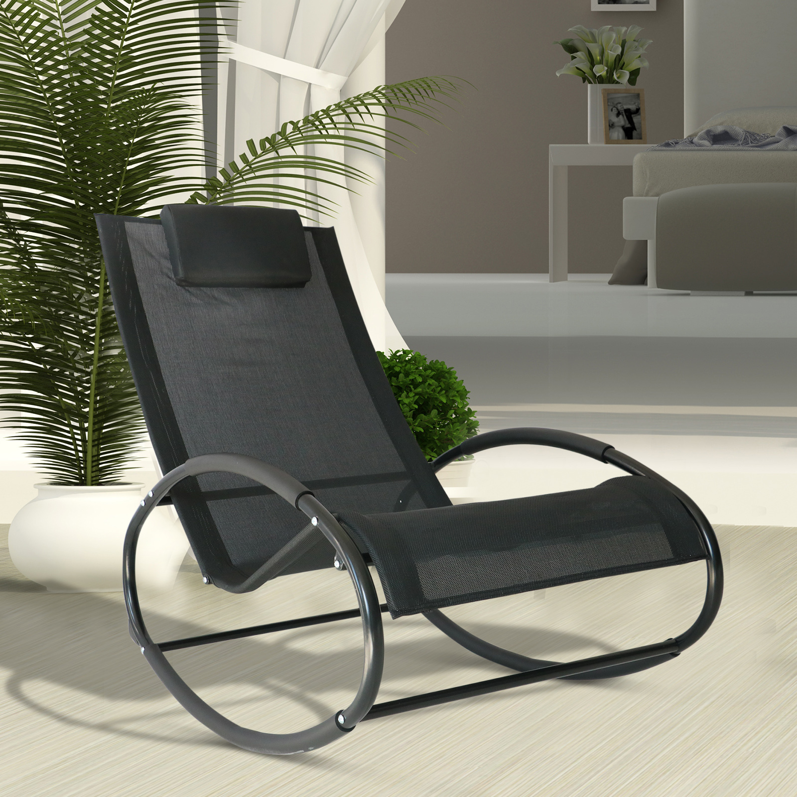 Sedia Sdraio COSTWAY Sdraio Da Giardino A Dondolo Con Braccioli E