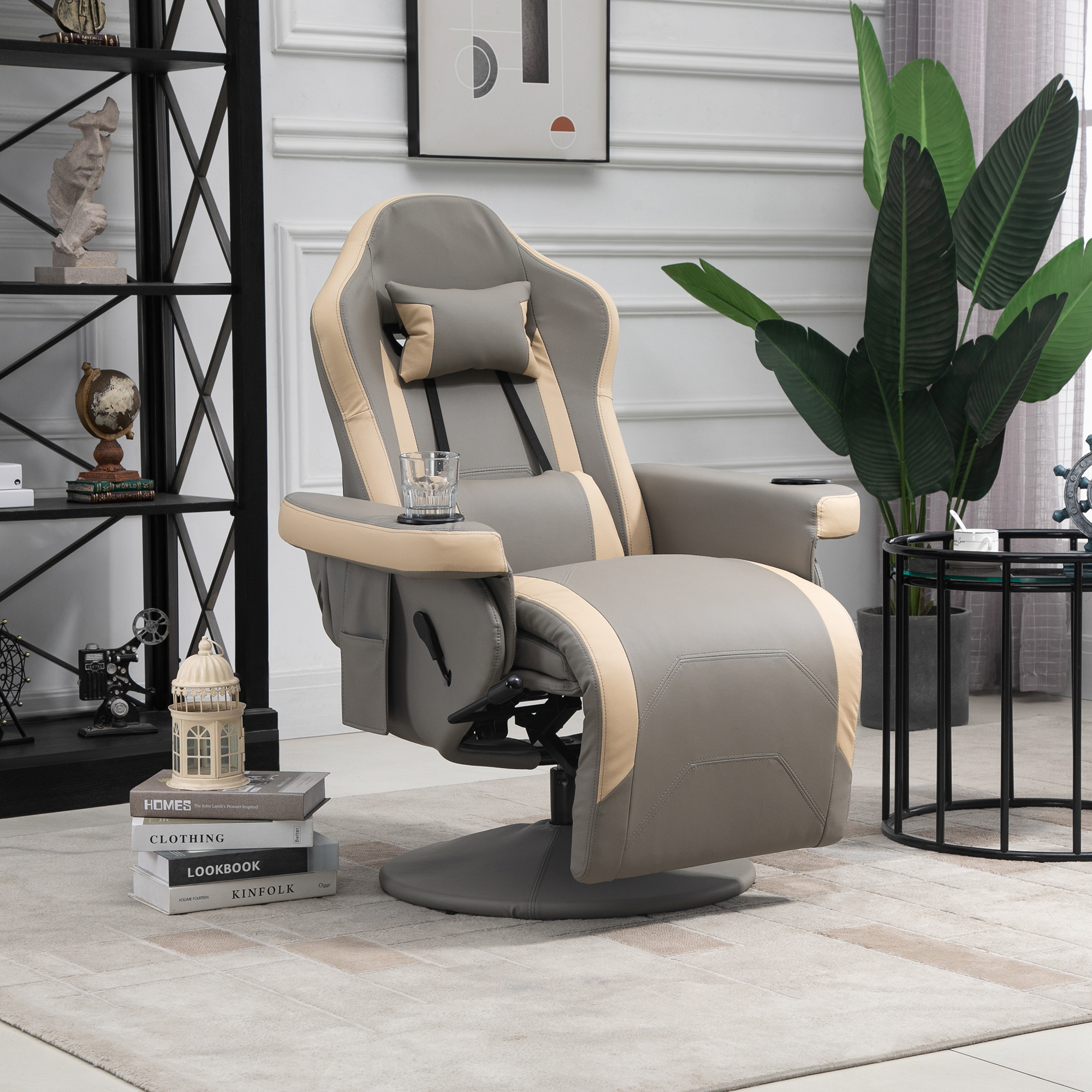 HOMCOM Manual Recliner Chair Armchair PU Leather Lounge Chair w/ Adjustable Leg Rest, 135Â° Reclining Function, 360Â° Swivel, Grey