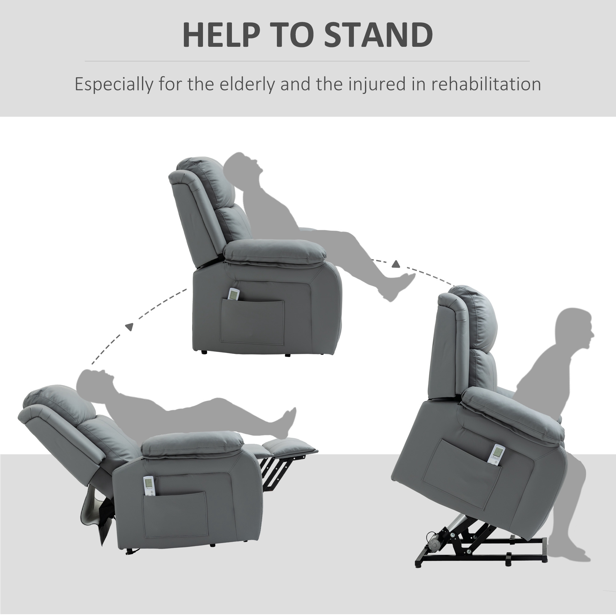 HOMCOM Electric Power Lift Recliner Chair Vibration Massage Reclining Chair with Remote Control and Side Pocket, Grey