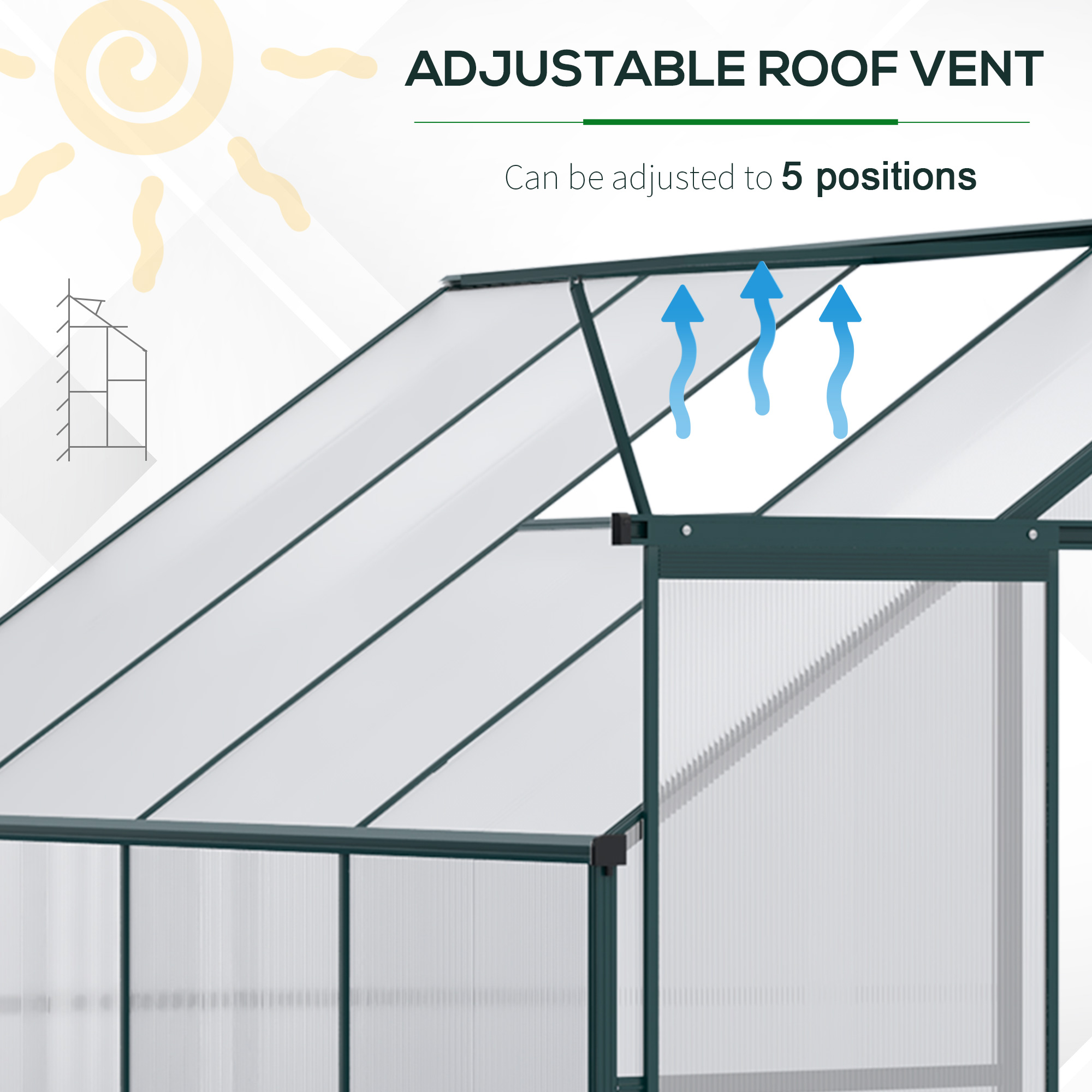 Outsunny Walk-In Greenhouse Lean to Wall Greenhouse Garden Heavy Duty Aluminium Polycarbonate with Roof Vent for Plants, 253 x 127 x 220 cm