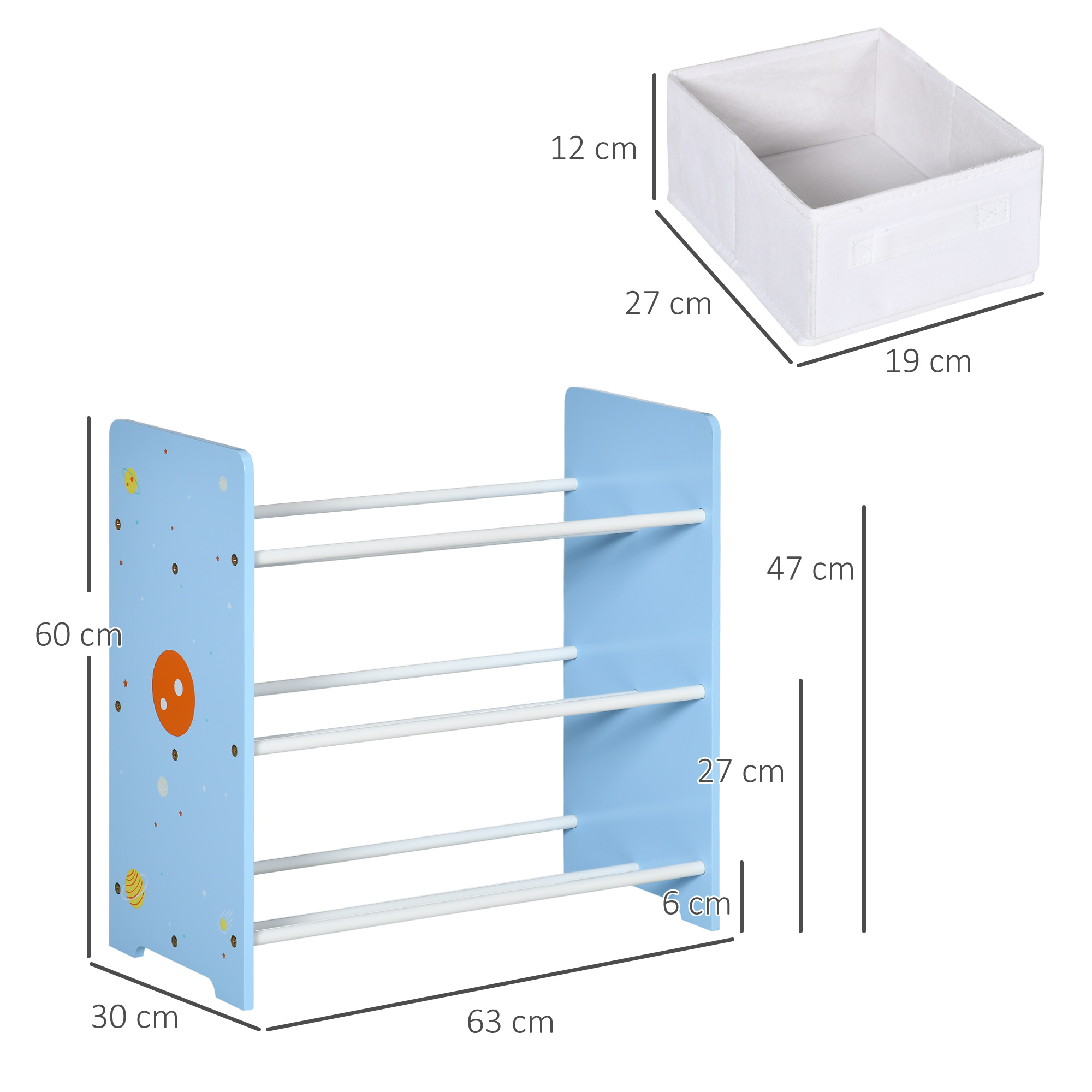 ZONEKIZ Playroom Storage Unit, Children's Bookshelf with 9 Colourful Baskets, Toy Organiser for Nursery, Blue