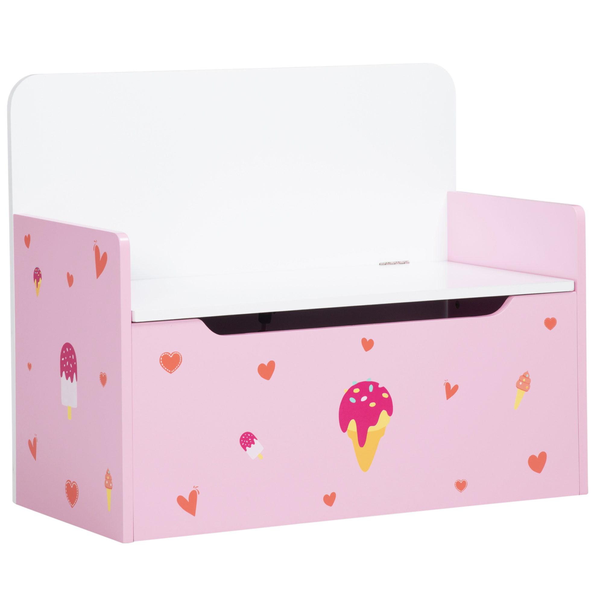 ZONEKIZ Baú Infantil 2 em 1 Baú de Armazenamento Organizador de Brinquedos com Tampa de Fechamento Seguro 60x30x50cm Rosa   Aosom Portugal