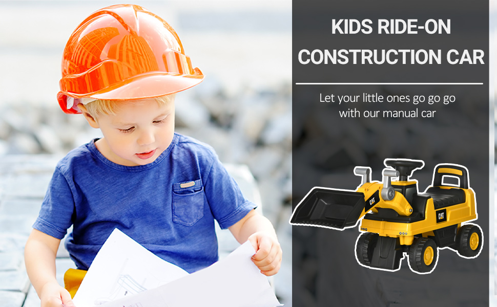 HOMCOM Licensed CAT Kids Construction Ride on with Manual Bucket ...