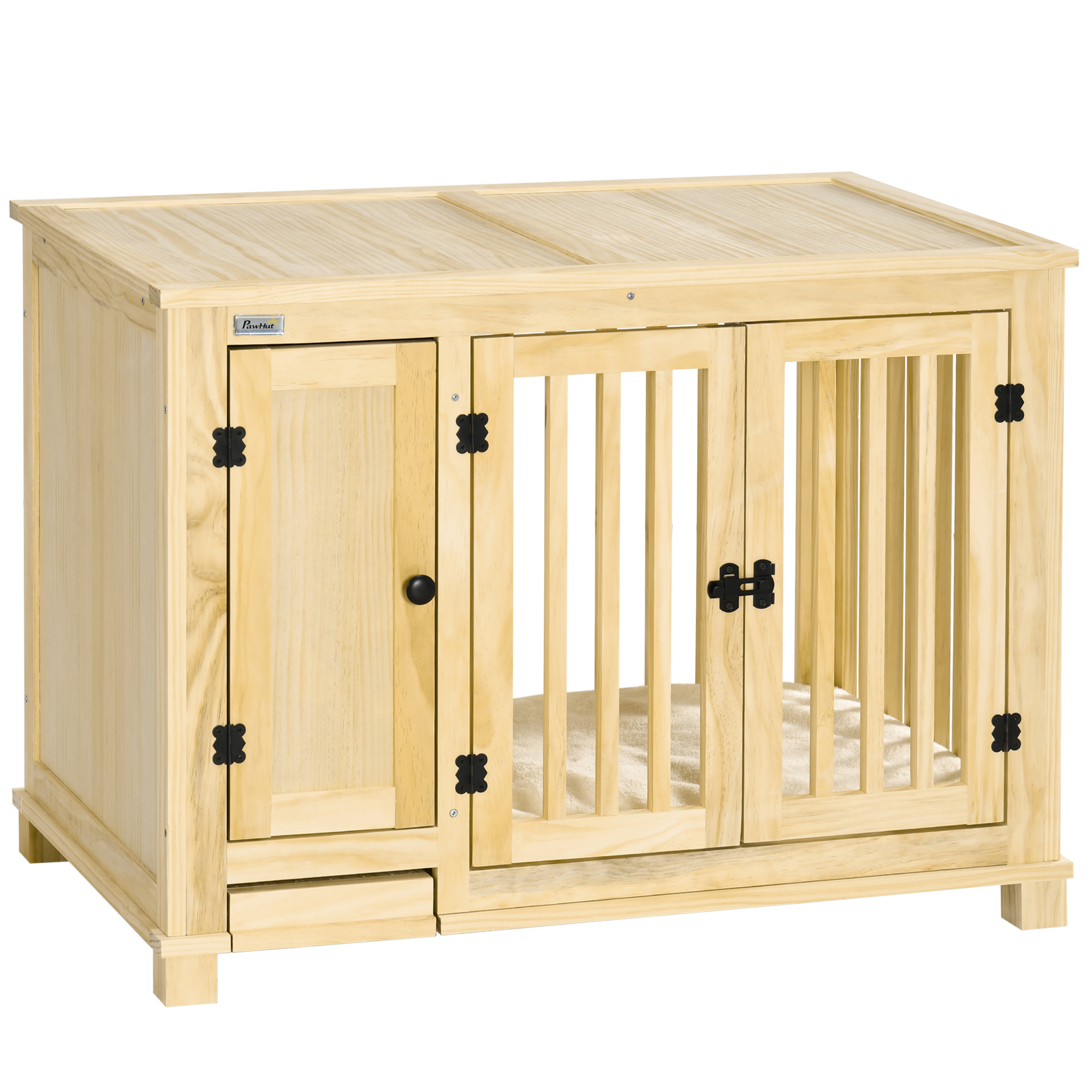 Picture of PawHut Wooden Dog Crate Furniture, with Bowl, Storage, Cushion, for ...