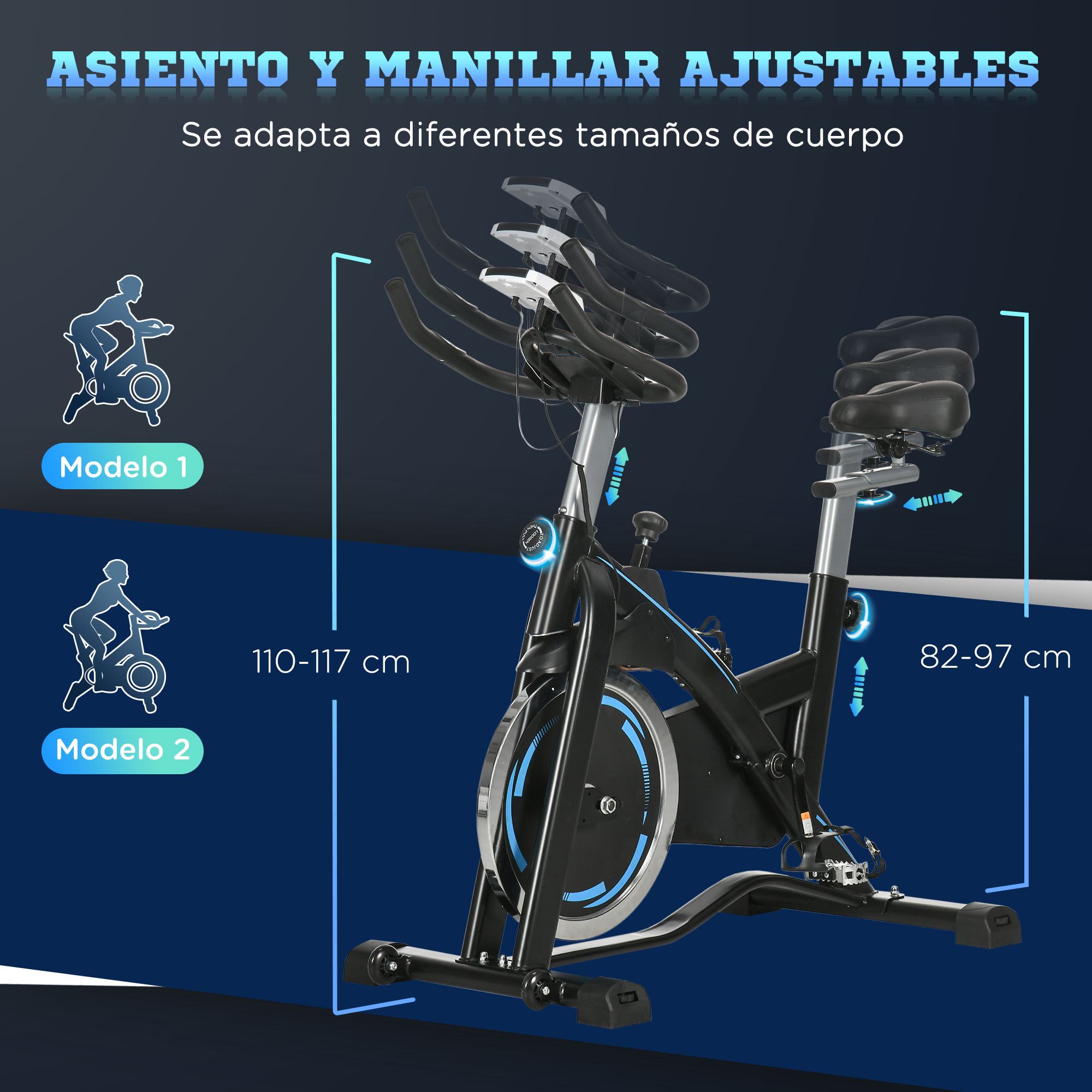 SPORTNOW Bicicleta Estática con Volante Inercia 23 kg Sillín y Manillar  Resistencia Ajustables 114x59x110-117 cm Negro