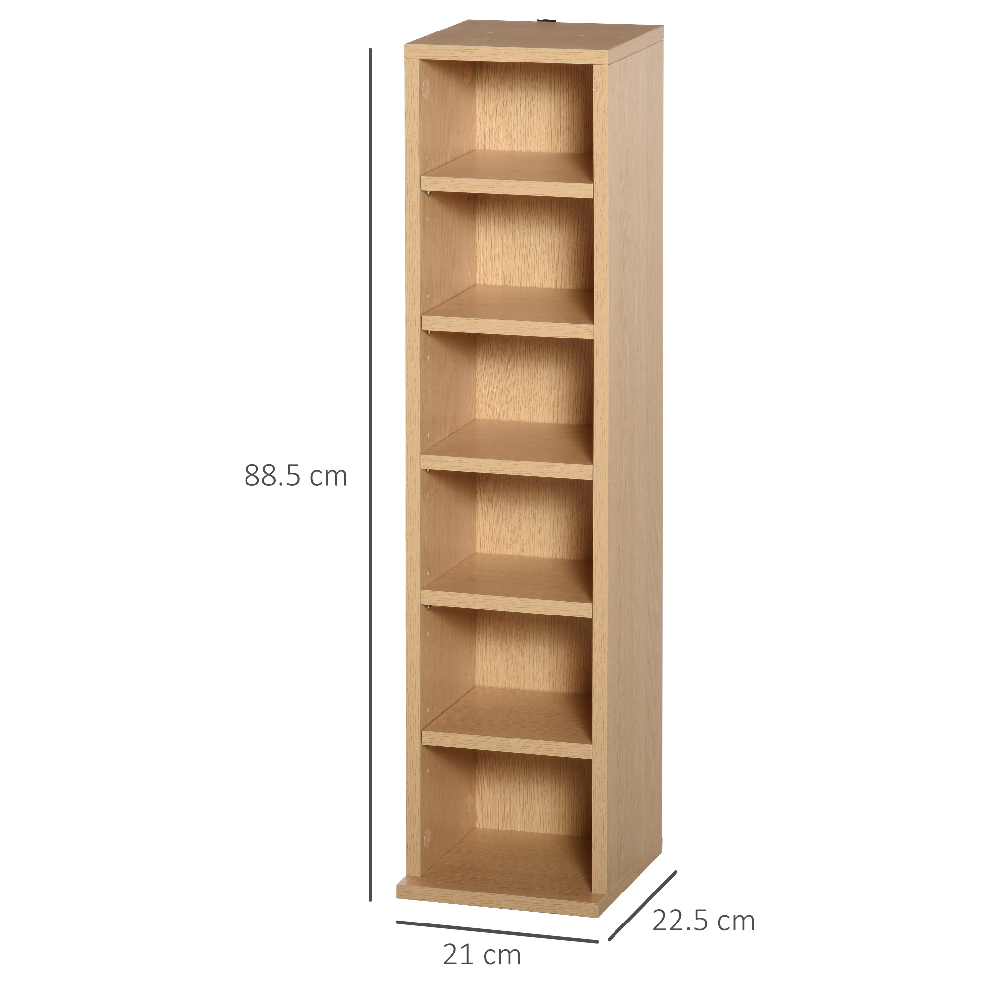 HOMCOM 204 CD Media Display Shelf Unit Set of 2 Blu-Ray DVD Tower Rack w/ Adjustable Shelves Bookcase Storage Organiser, Natural Wood Color