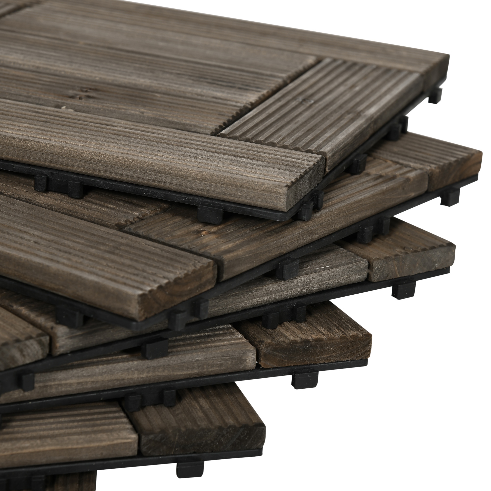 Outsunny 27 Pcs Wooden Interlocking Decking Tiles, 30 x 30 cm Outdoor Flooring Tiles, 2.5ãŽ¡ per Pack, for Patio, Balcony Terrace Hot Tub Charcoal Grey