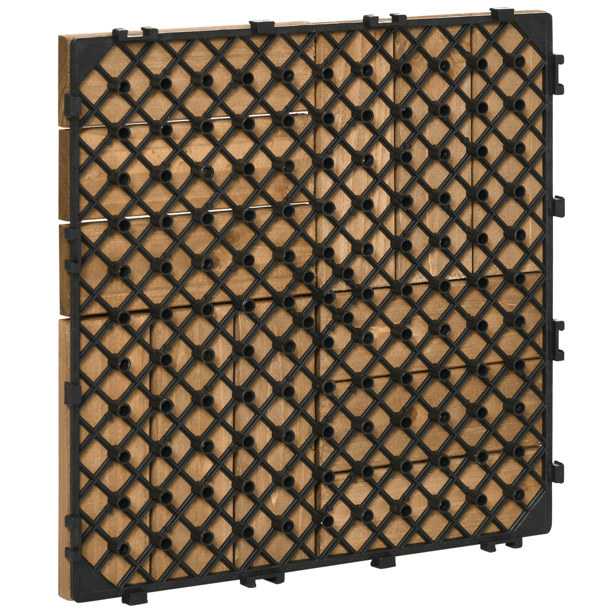 Outsunny 27 Pcs Wooden Interlocking Decking Tiles, Outdoor Flooring Tiles for Patio, Balcony Terrace Hot Tub 30 x 30 cm per Piece 2.5ãŽ¡ per Pack Brown
