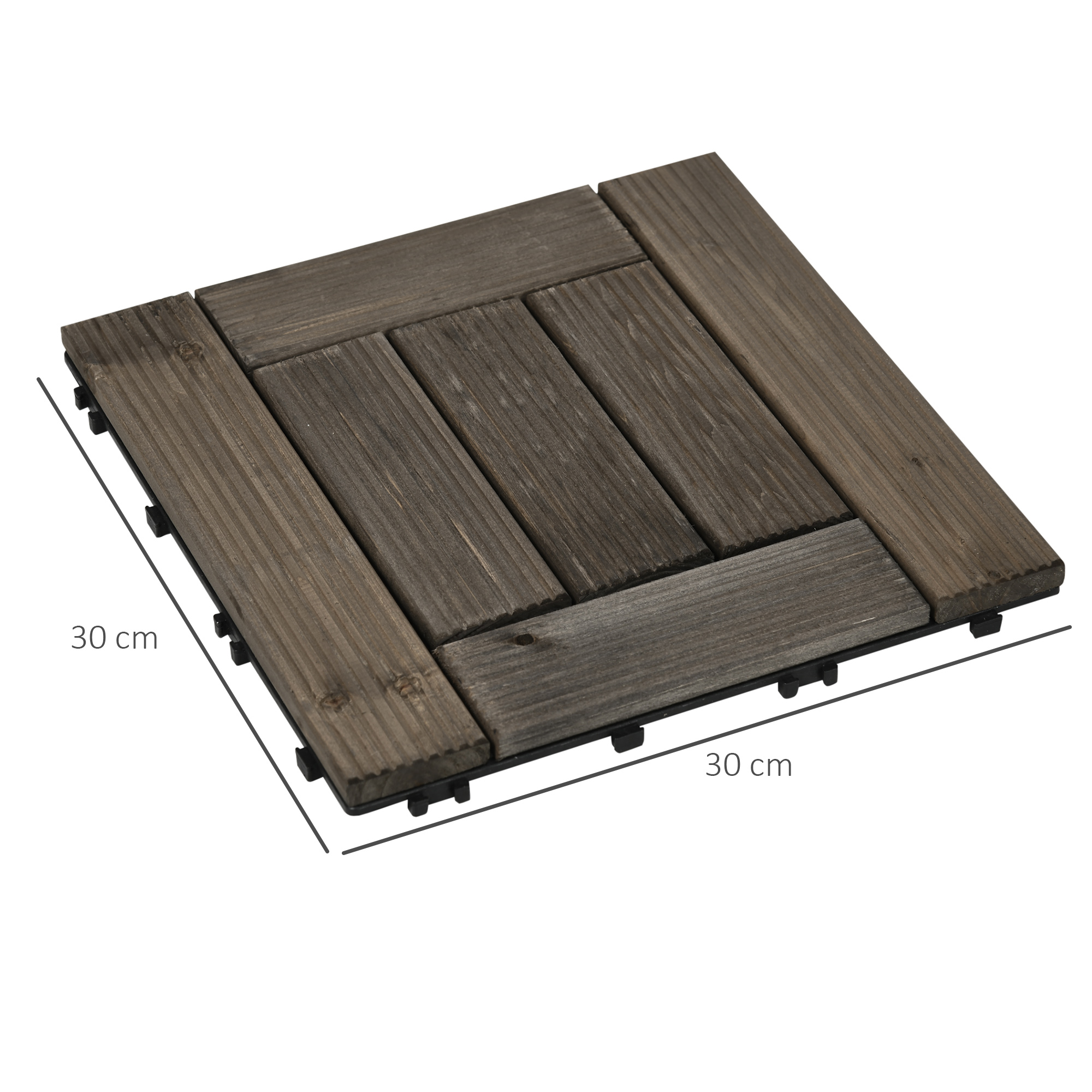 Outsunny 27 Pcs Wooden Interlocking Decking Tiles, 30 x 30 cm Outdoor Flooring Tiles, 2.5ãŽ¡ per Pack, for Patio, Balcony Terrace Hot Tub Charcoal Grey
