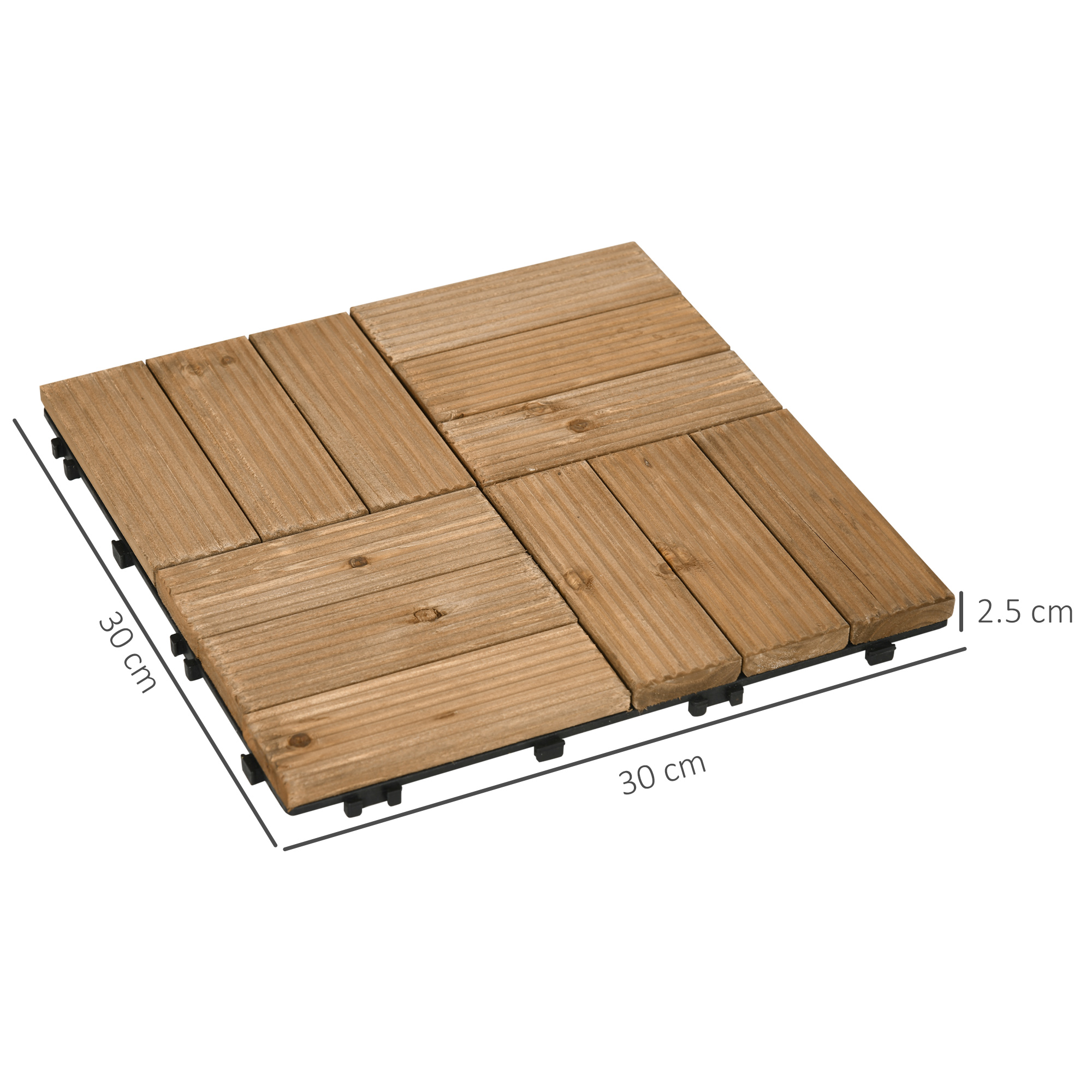 Outsunny 27 Pcs Wooden Interlocking Decking Tiles, Outdoor Flooring Tiles for Patio, Balcony Terrace Hot Tub 30 x 30 cm per Piece 2.5ãŽ¡ per Pack Brown