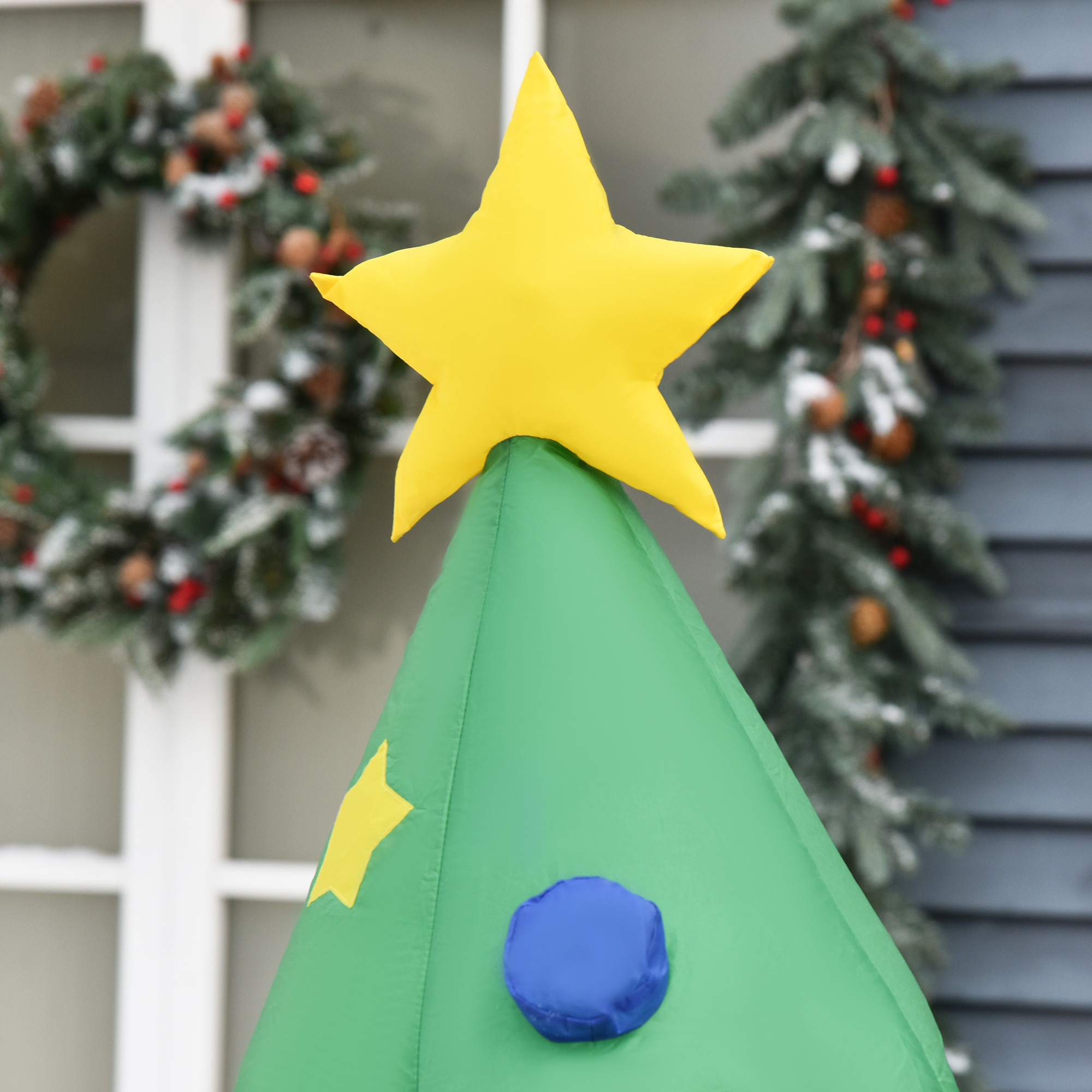 HOMCOM 2.1m Tall Inflatable Christmas Tree with Star and Multicolour Gift Boxes Huge Lighted Outdoor Decoration with 3 Built-in LED Lights Xmas Toy