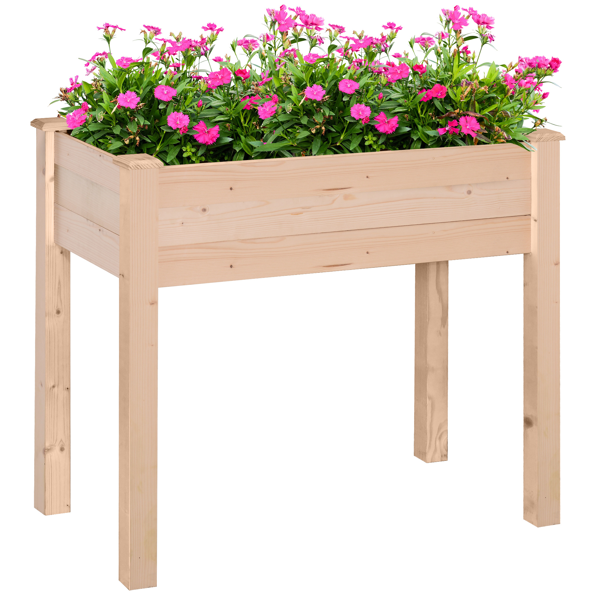 Outsunny Fir Wood Raised Bed 76Hx86Lx46Wcm, Elevated Design, Rectangular Open Planter Box Oak Tone... at Aosom IE