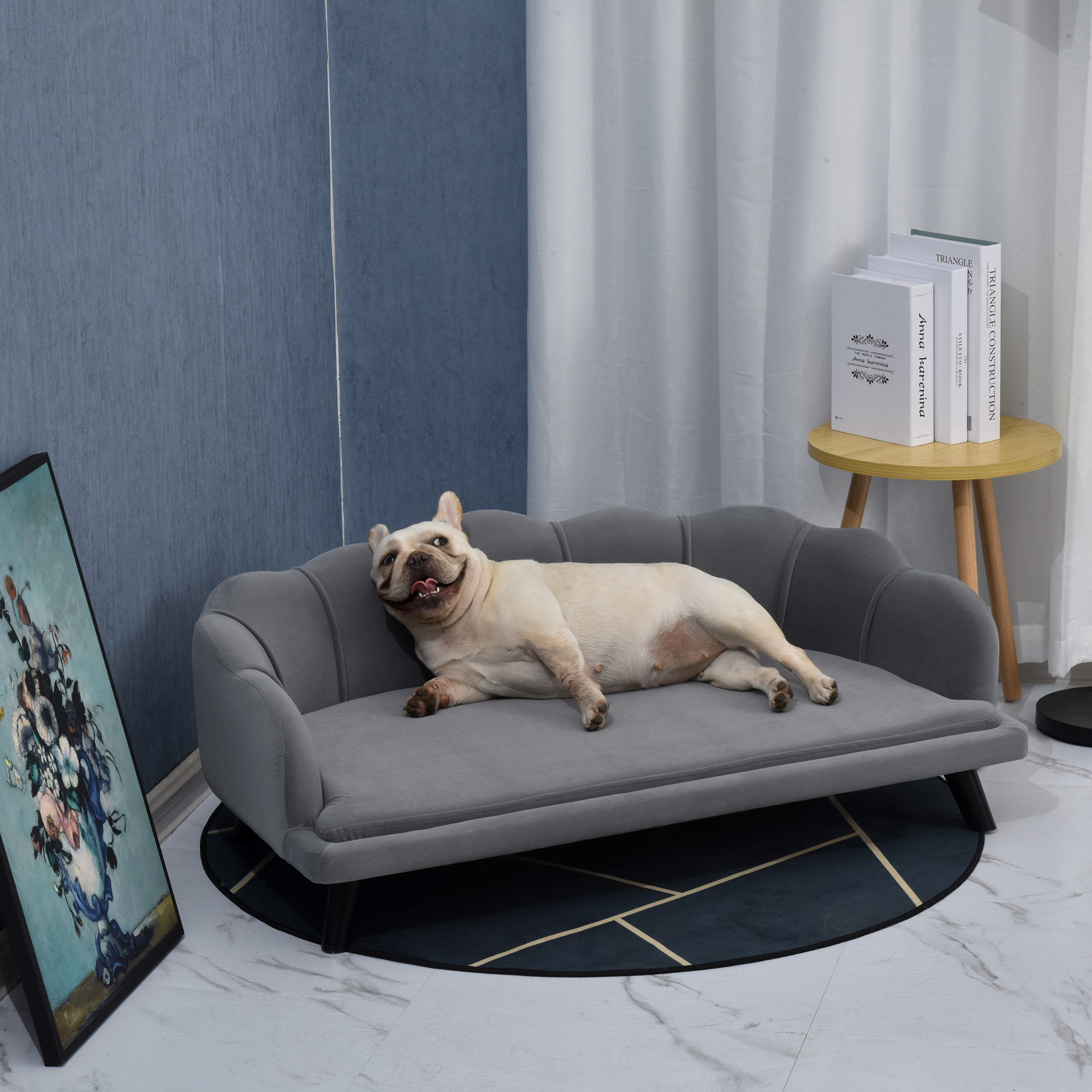 PawHut Pet Sofa for Medium And Large Sized Dog With Extra Cushion Solid Wood Legs Grey Aosom Ireland