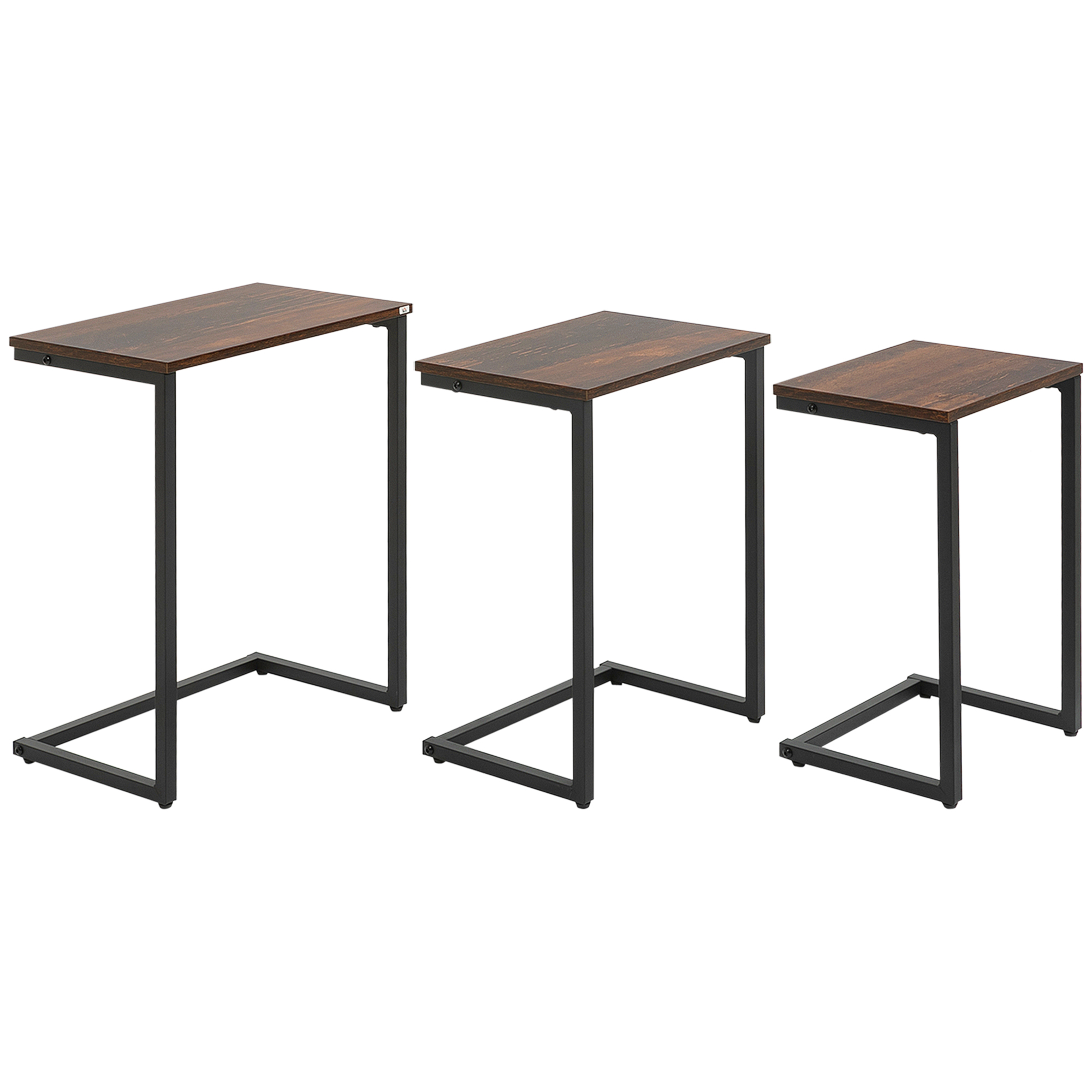 HOMCOM Settafel set van 3 bijzettafels industrieel design stevig stalen frame multifunctioneel bruin en zwart | Aosom.nl