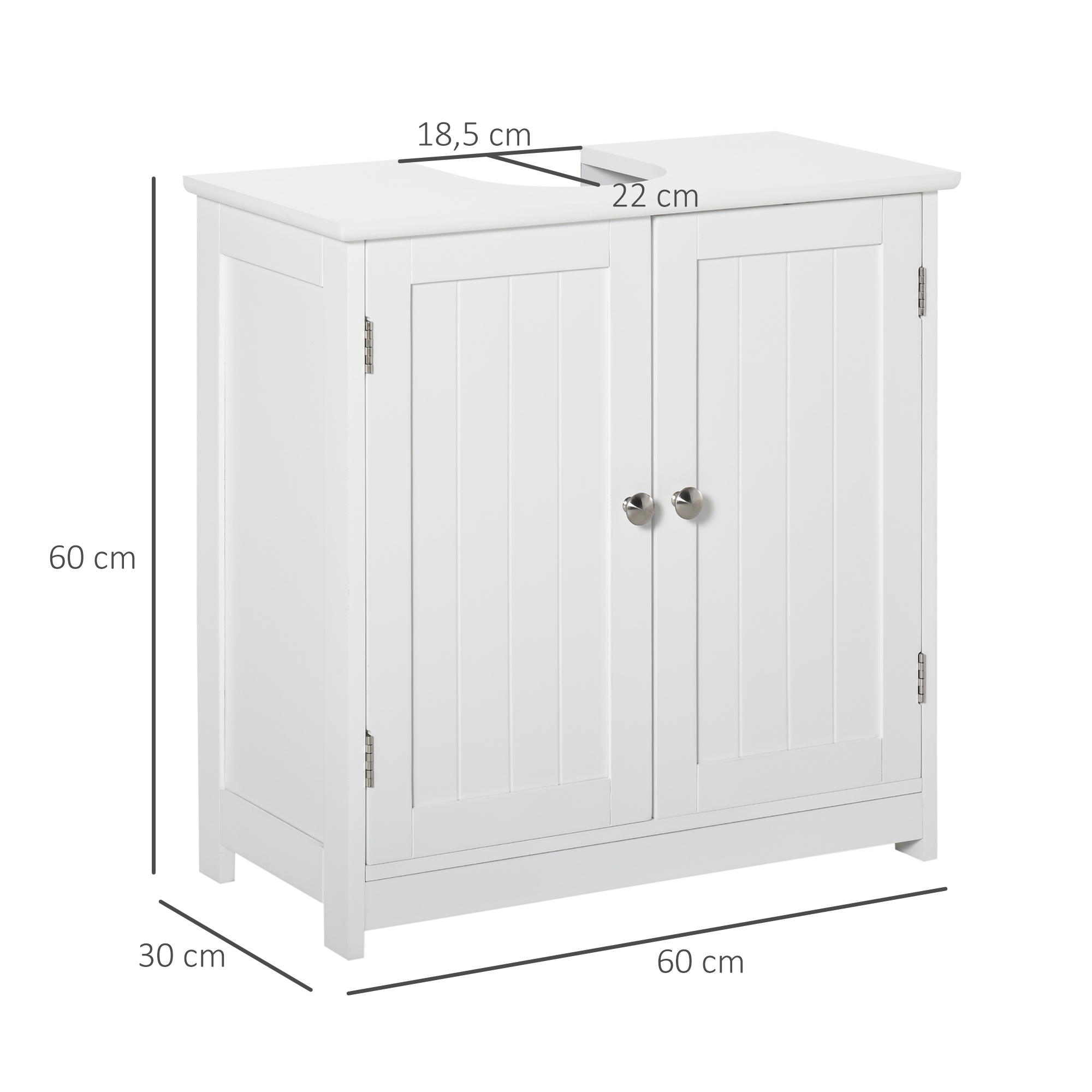 KLEANKIN Meuble de rangement salle de bain - 2 portes, tiroir, 3 étagères -  dim. 60L x 33l x 122H cm - MDF blanc pas cher 