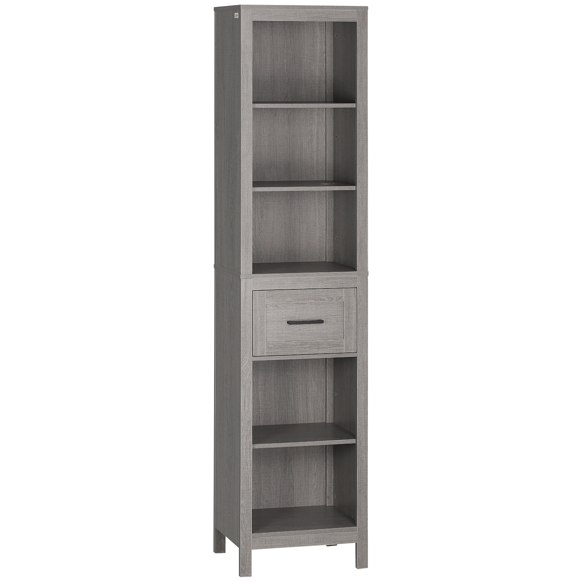 kleankin Columna de Baño Armario Alto con 1 Cajón y Estantes Abiertos Mueble Auxiliar de Almacenaje 42x30x170 cm Gris