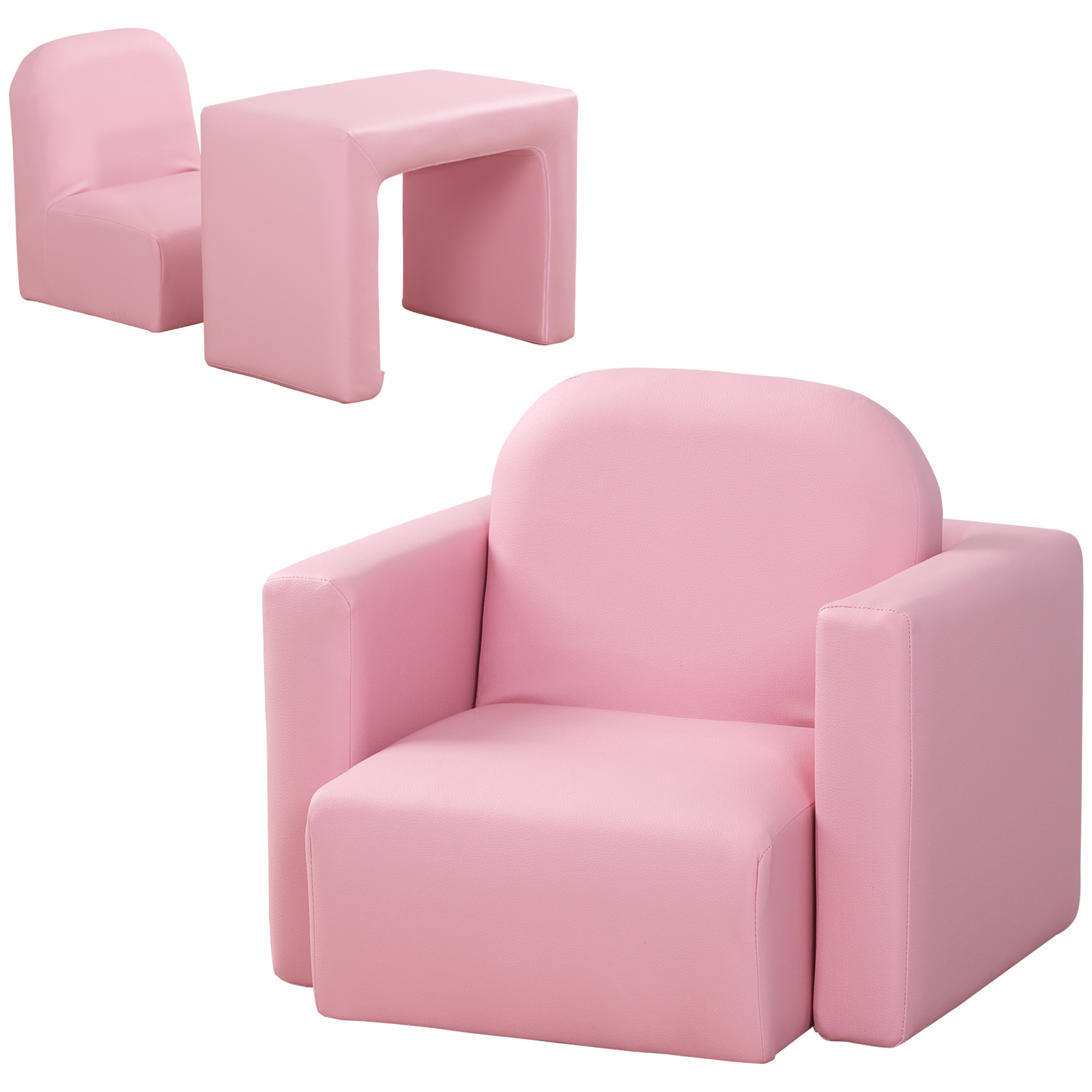 Toddlercouch, Childrens Sofa Chair, Kids Table and Chair Set, 3 In 1, PVCPink Aosom Ireland