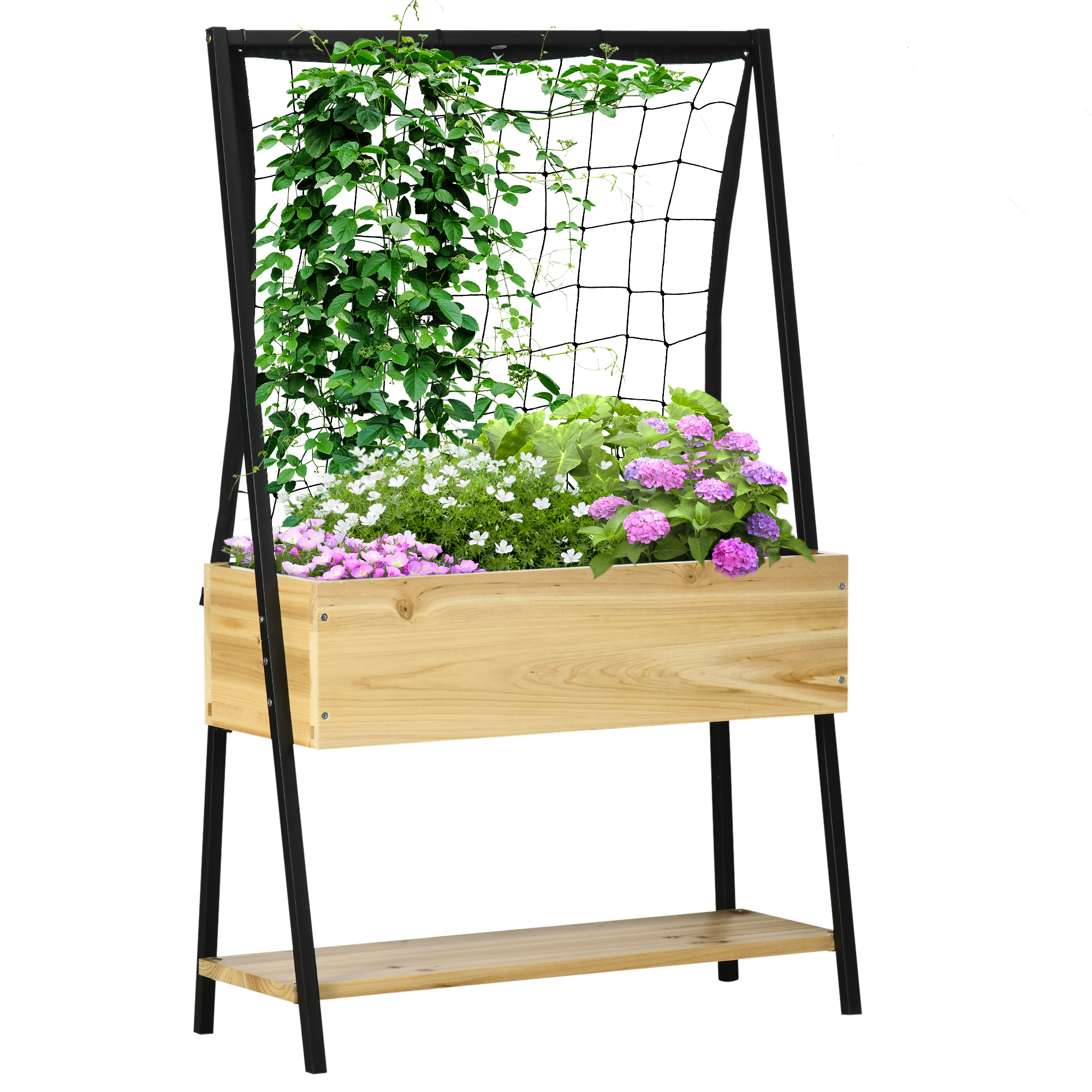 Rollbares Hochbeet Mit Rankgitter & Ablage – Aus Massivholz, 90x29x129 Cm, Für Garten, Terrasse, Balkon