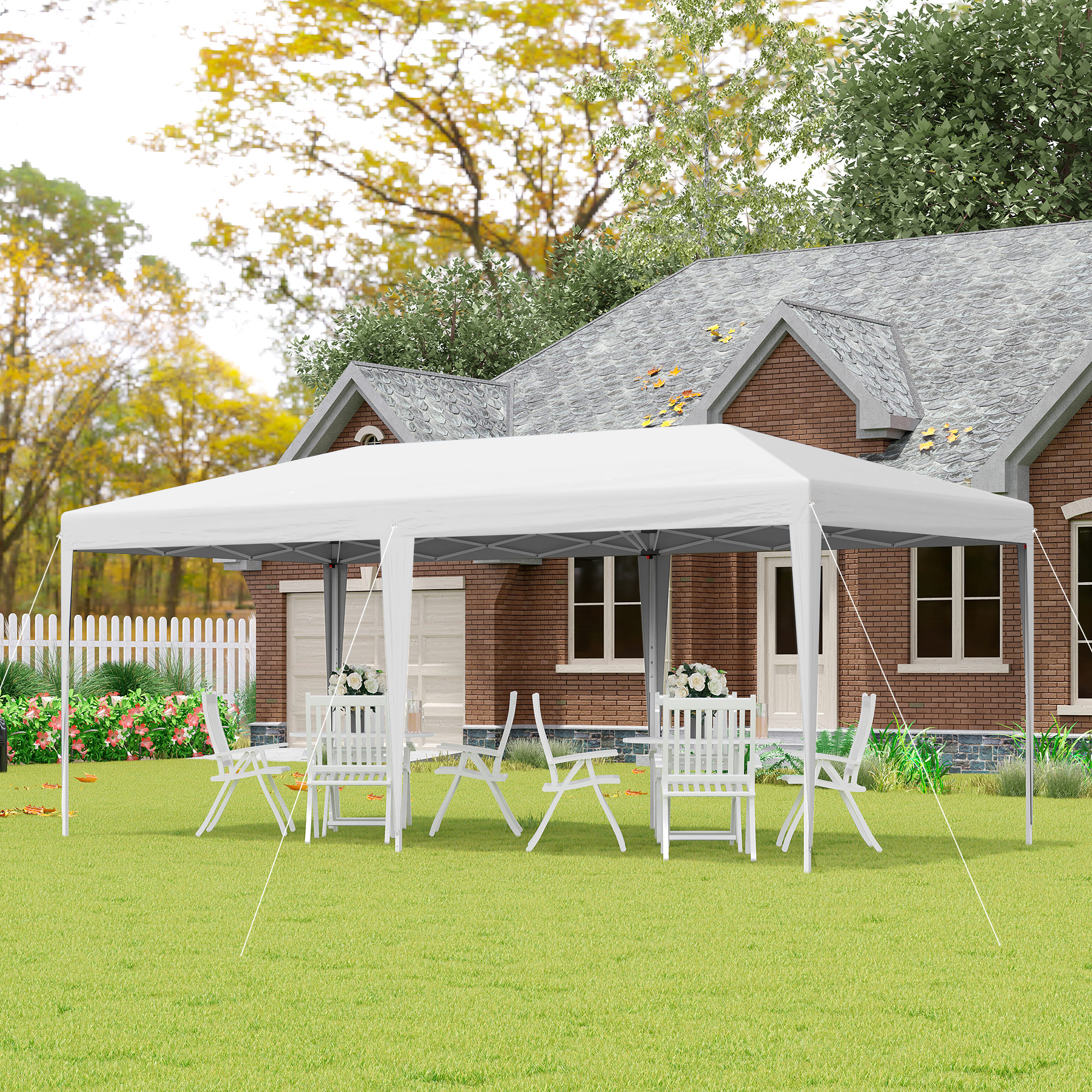 Outsunny Pop Up Gazebo, Double Roof Foldable Canopy Tent, Wedding Awning Canopy w/ Carrying Bag, 6 m x 3 m x 2.65 m, White