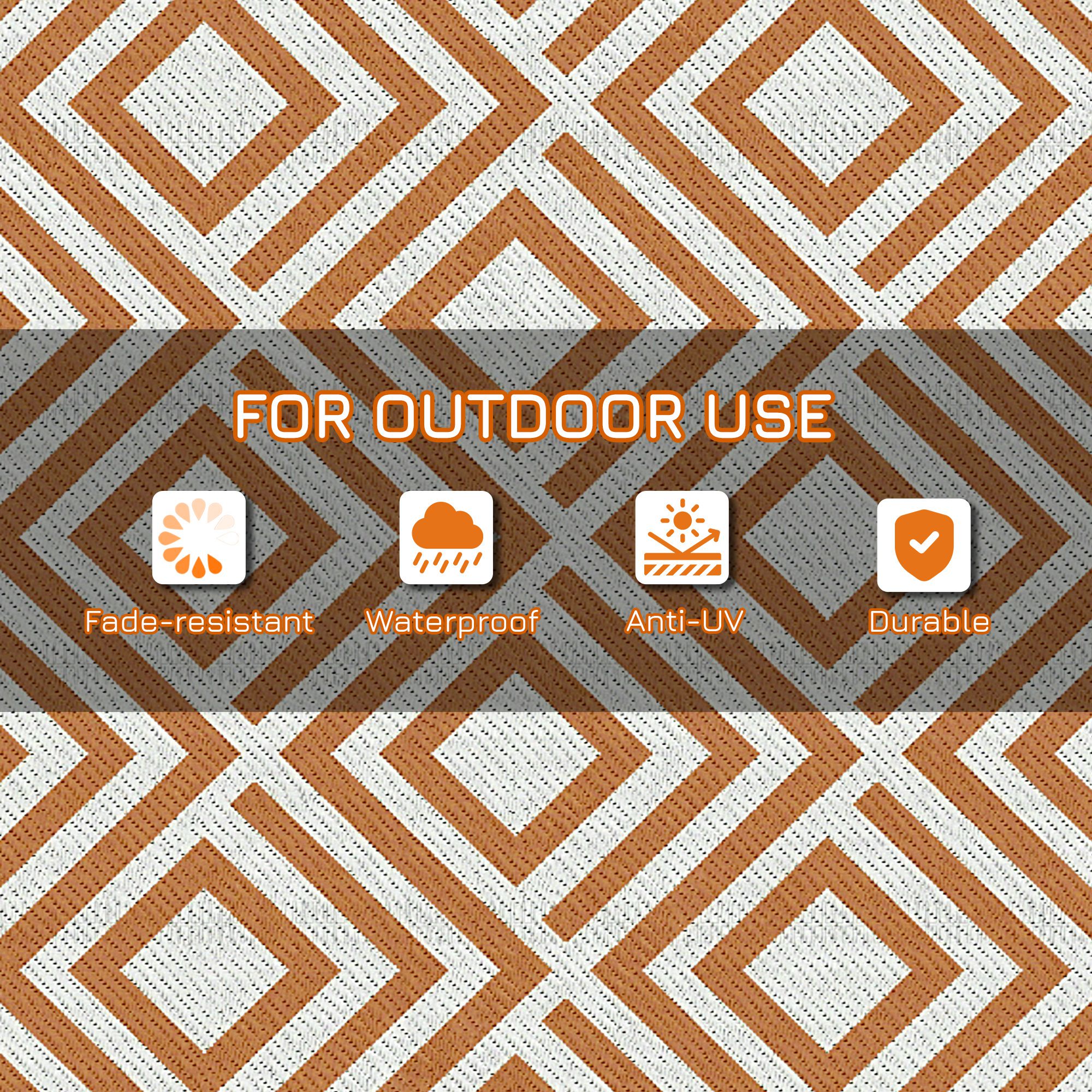 Outsunny Reversible Outdoor Rug, Waterproof Plastic Straw Mat with Carry Bag and Ground Stakes for Deck, RV, or Beach, Brown & White