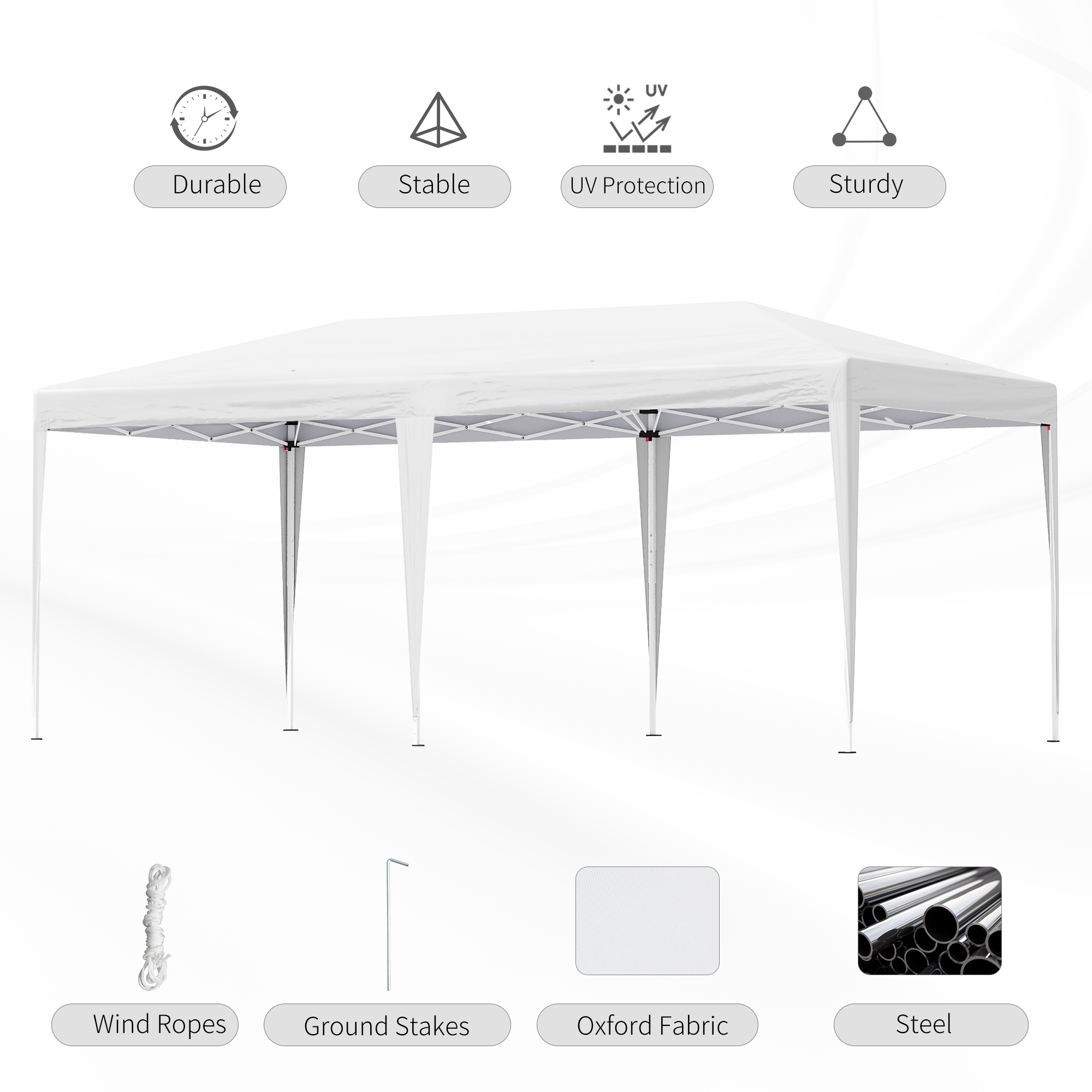 Outsunny Pop Up Gazebo, Double Roof Foldable Canopy Tent, Wedding Awning Canopy w/ Carrying Bag, 6 m x 3 m x 2.65 m, White