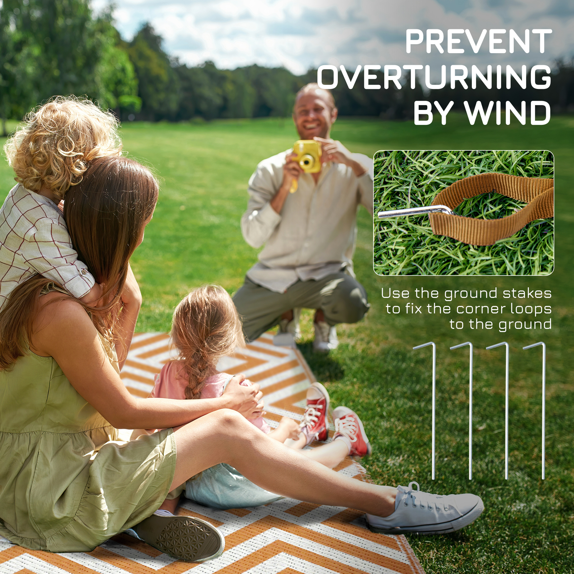 Outsunny Reversible Outdoor Rug, Waterproof Plastic Straw Mat with Carry Bag and Ground Stakes for Deck, RV, or Beach, Brown & White
