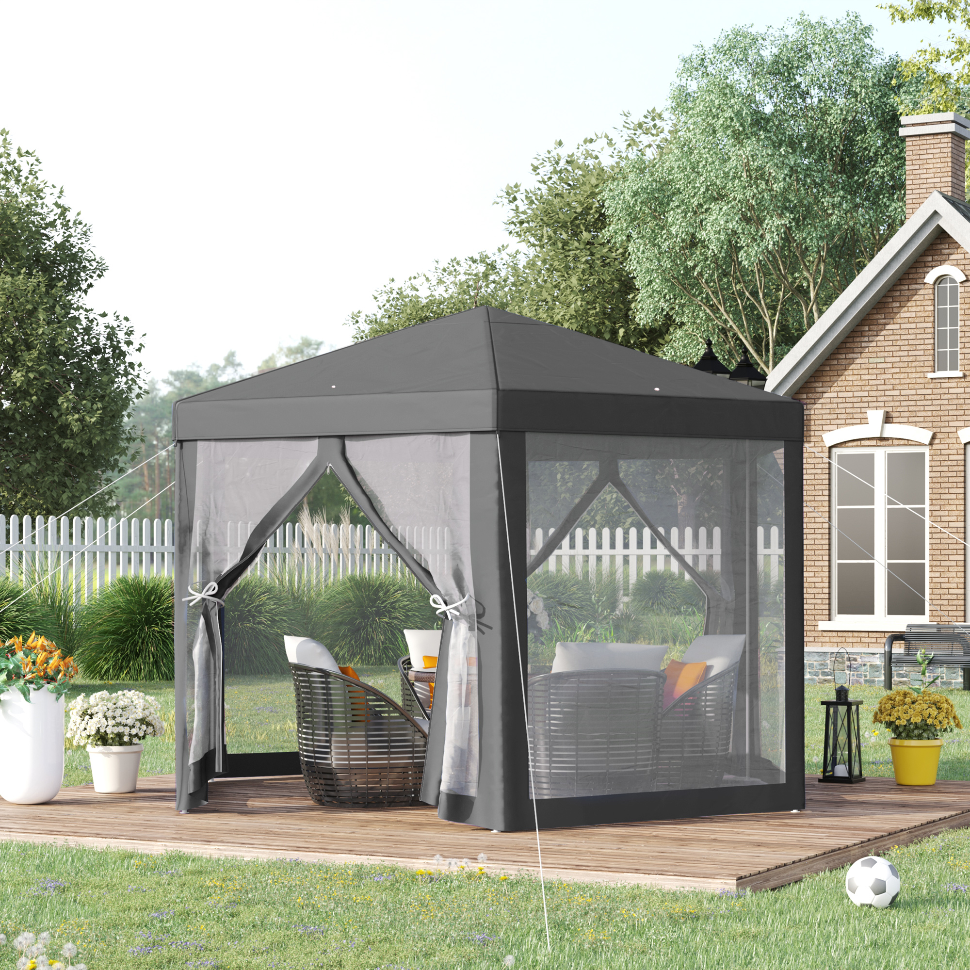 Outsunny 4M Canopy Rentals, Netting Party Tent Patio Canopy Outdoor Event Shelter for Activities, Shade Resistant, Grey