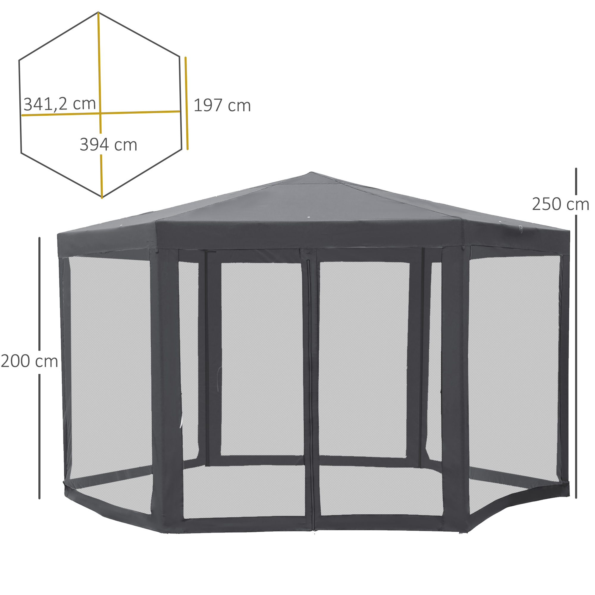 Outsunny 4M Canopy Rentals, Netting Party Tent Patio Canopy Outdoor Event Shelter for Activities, Shade Resistant, Grey