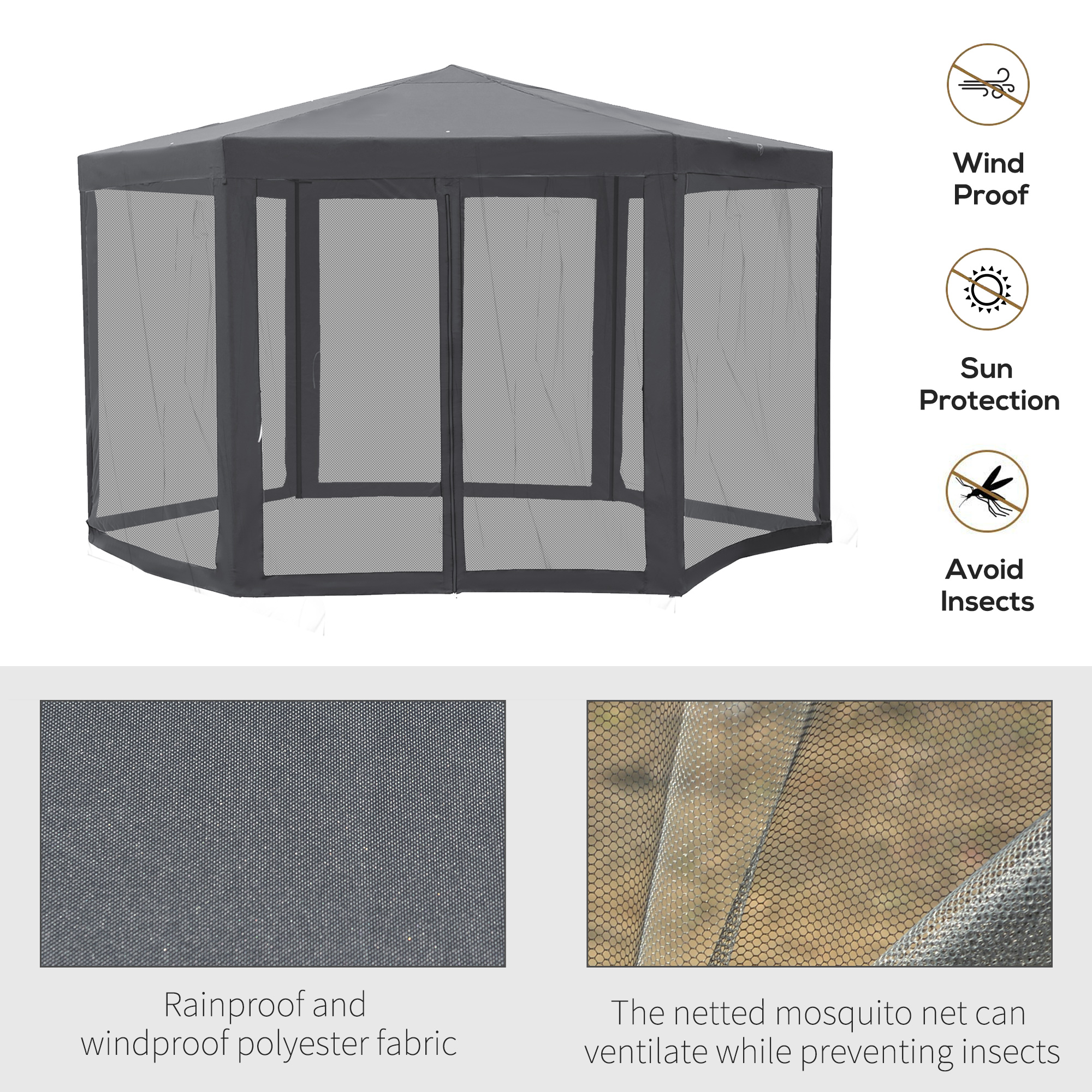 Outsunny 4M Canopy Rentals, Netting Party Tent Patio Canopy Outdoor Event Shelter for Activities, Shade Resistant, Grey