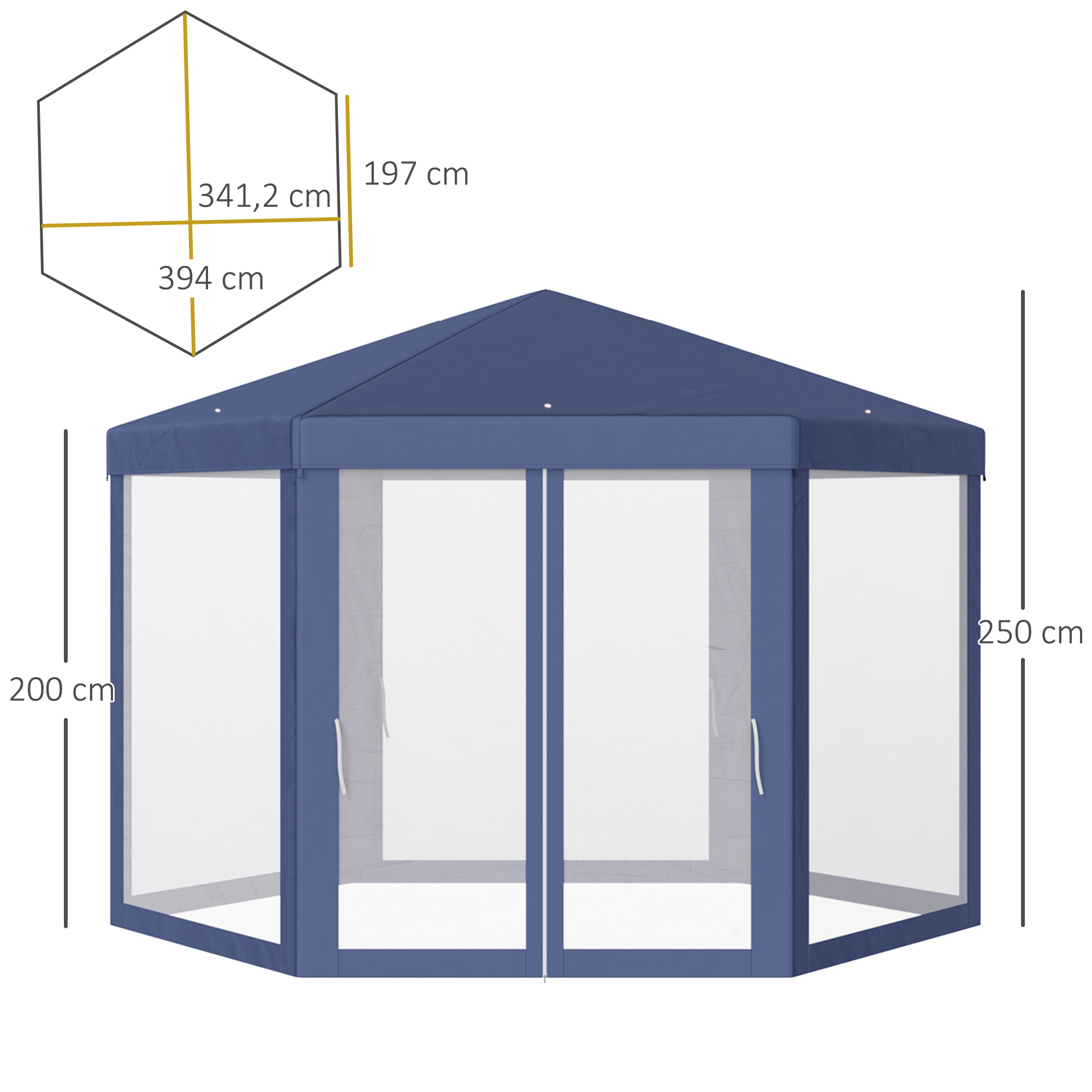 Outsunny 4M Netting Gazebo Hexagon Tent Patio Canopy Outdoor Shelter Party Activities Shade Resistant (Blue)