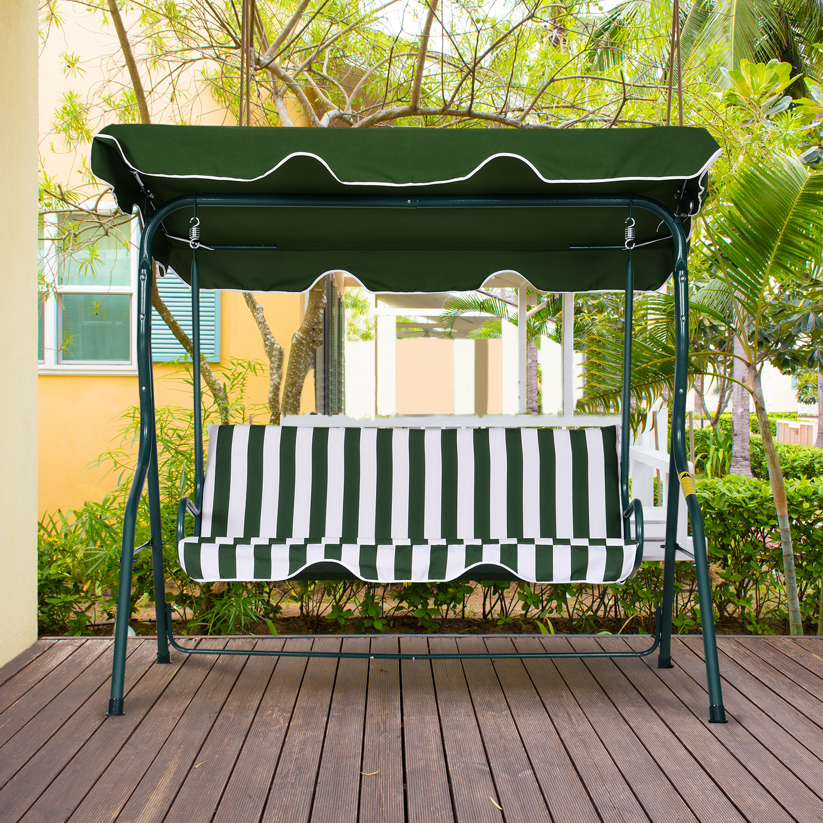 Outsunny Steel 3-Seater Swing Chair w/ Canopy Green
