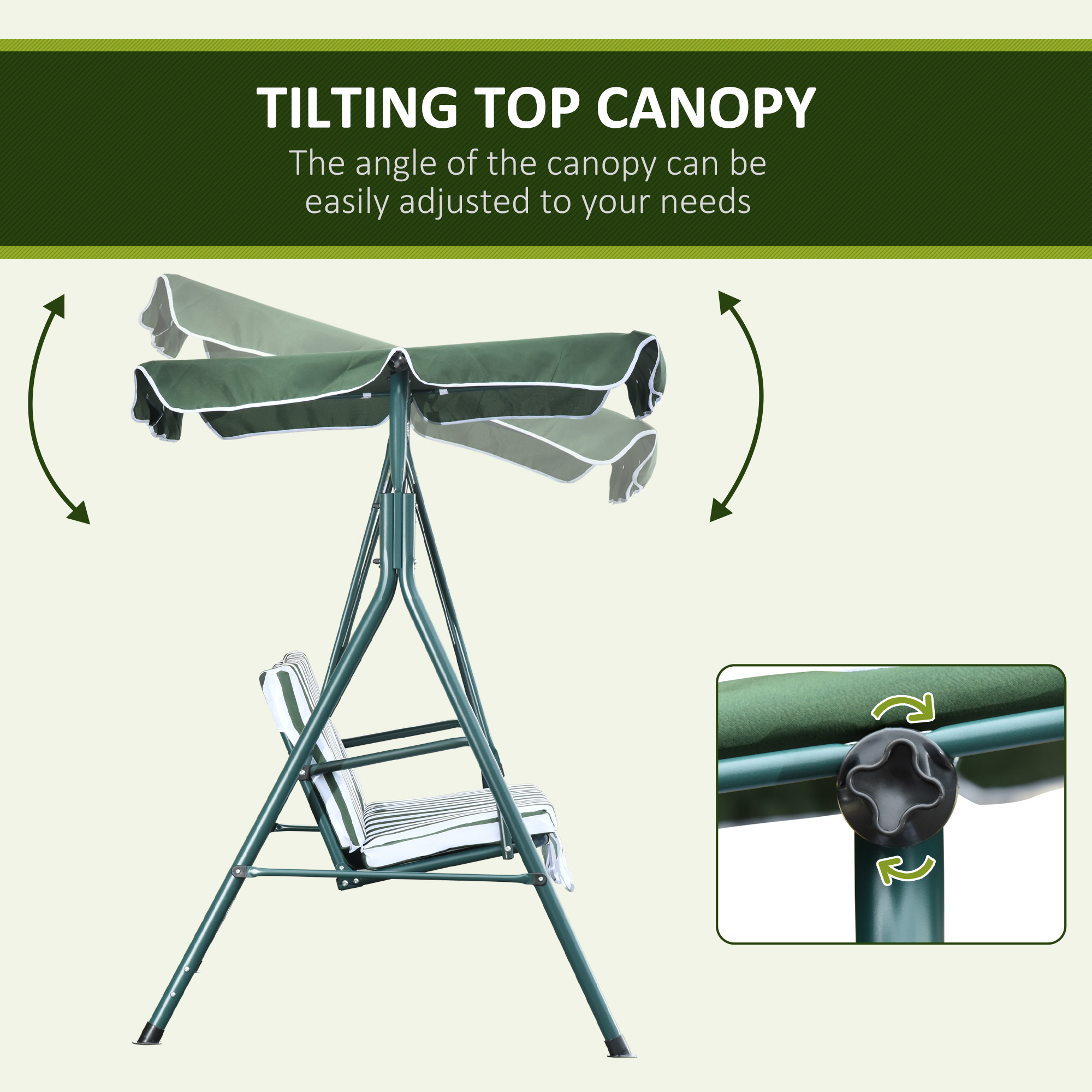Outsunny Steel 3-Seater Swing Chair w/ Adjustable Canopy Green