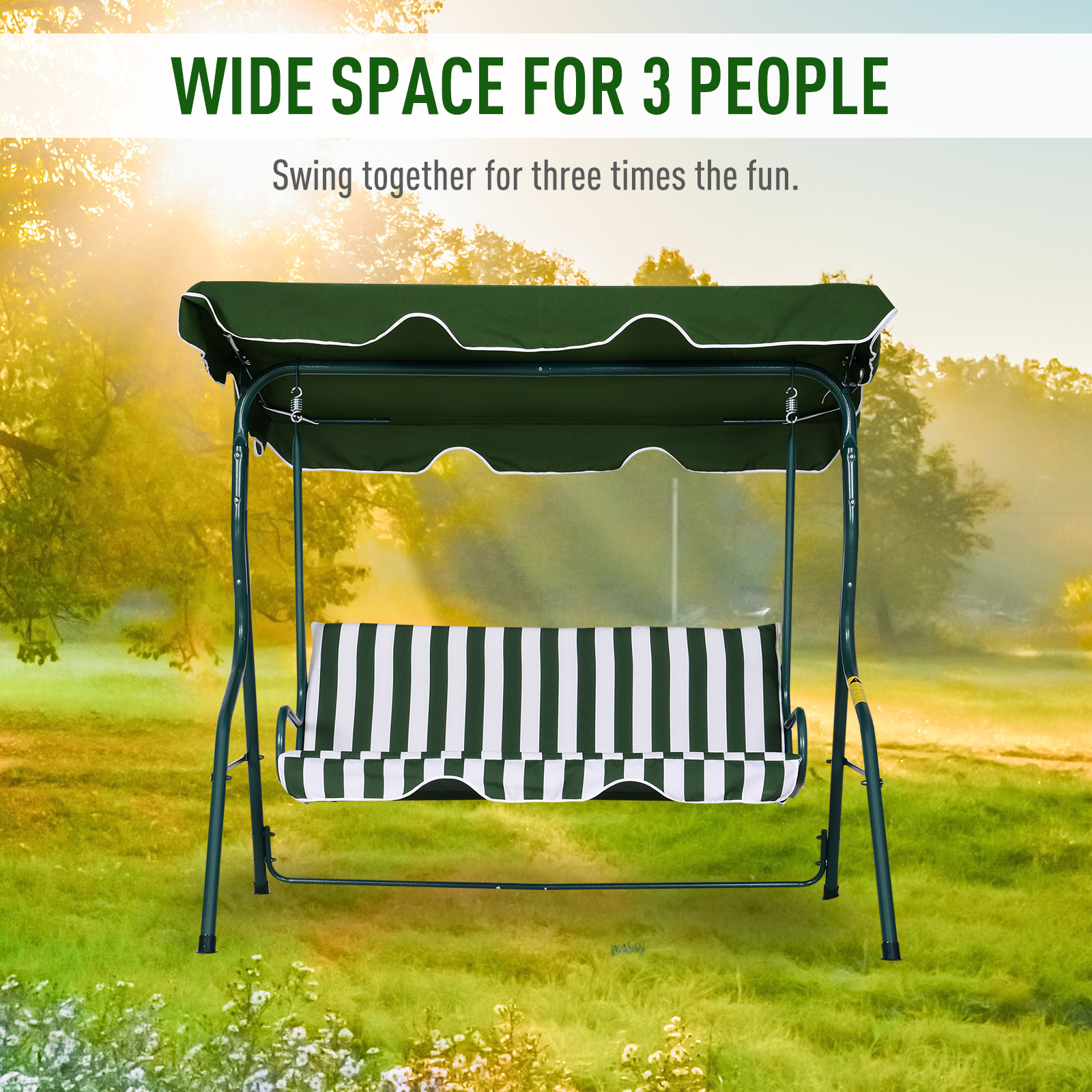 Outsunny Steel 3-Seater Swing Chair w/ Canopy Green