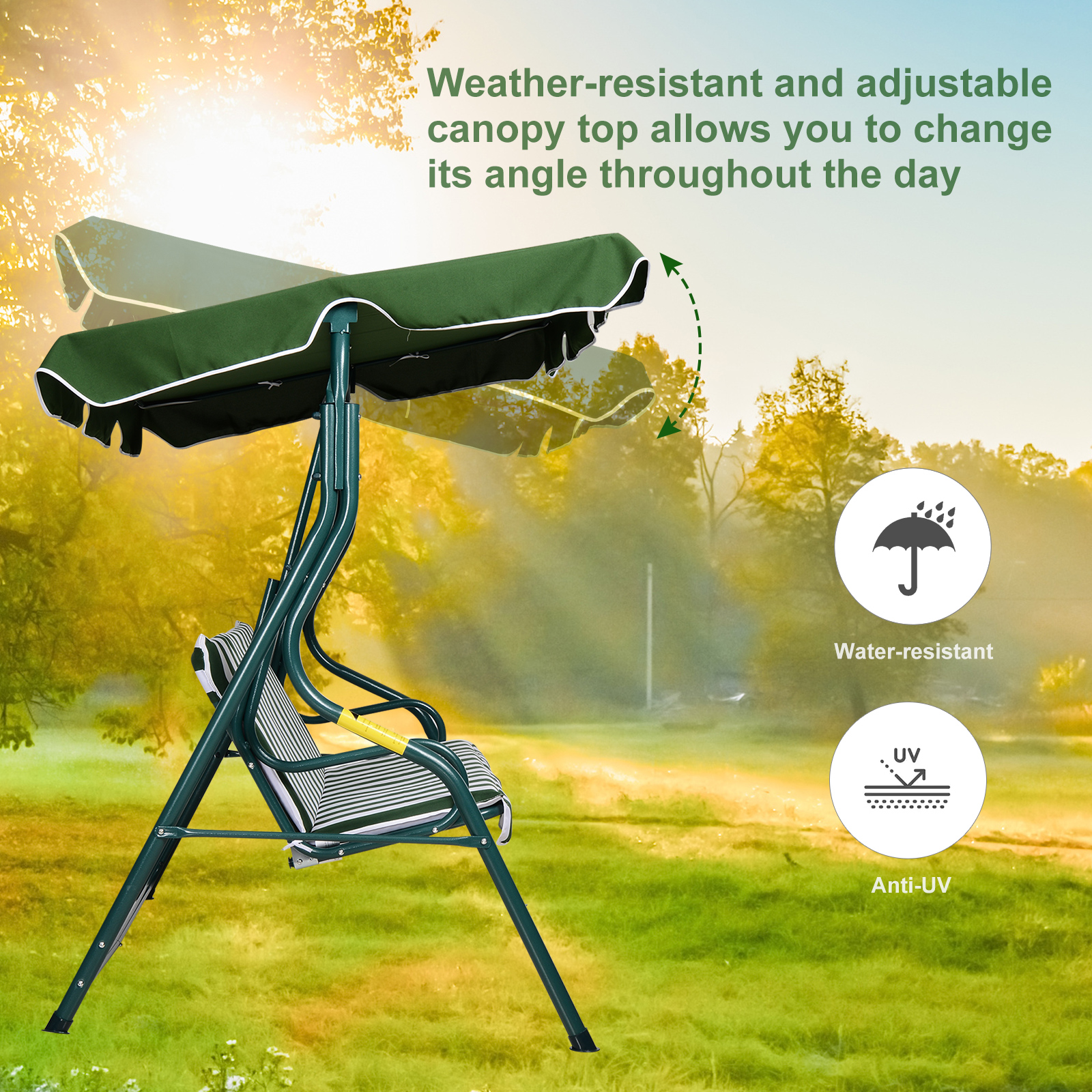 Outsunny Steel 3-Seater Swing Chair w/ Canopy Green