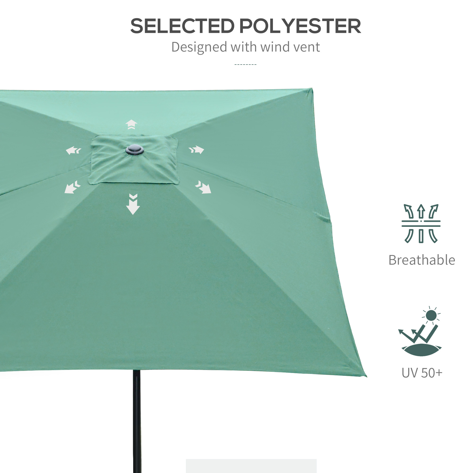 Outsunny Rectangular Market Umbrella, 2 x 3m Patio Outdoor Table Umbrella with Crank & Push Button Tilt, Green