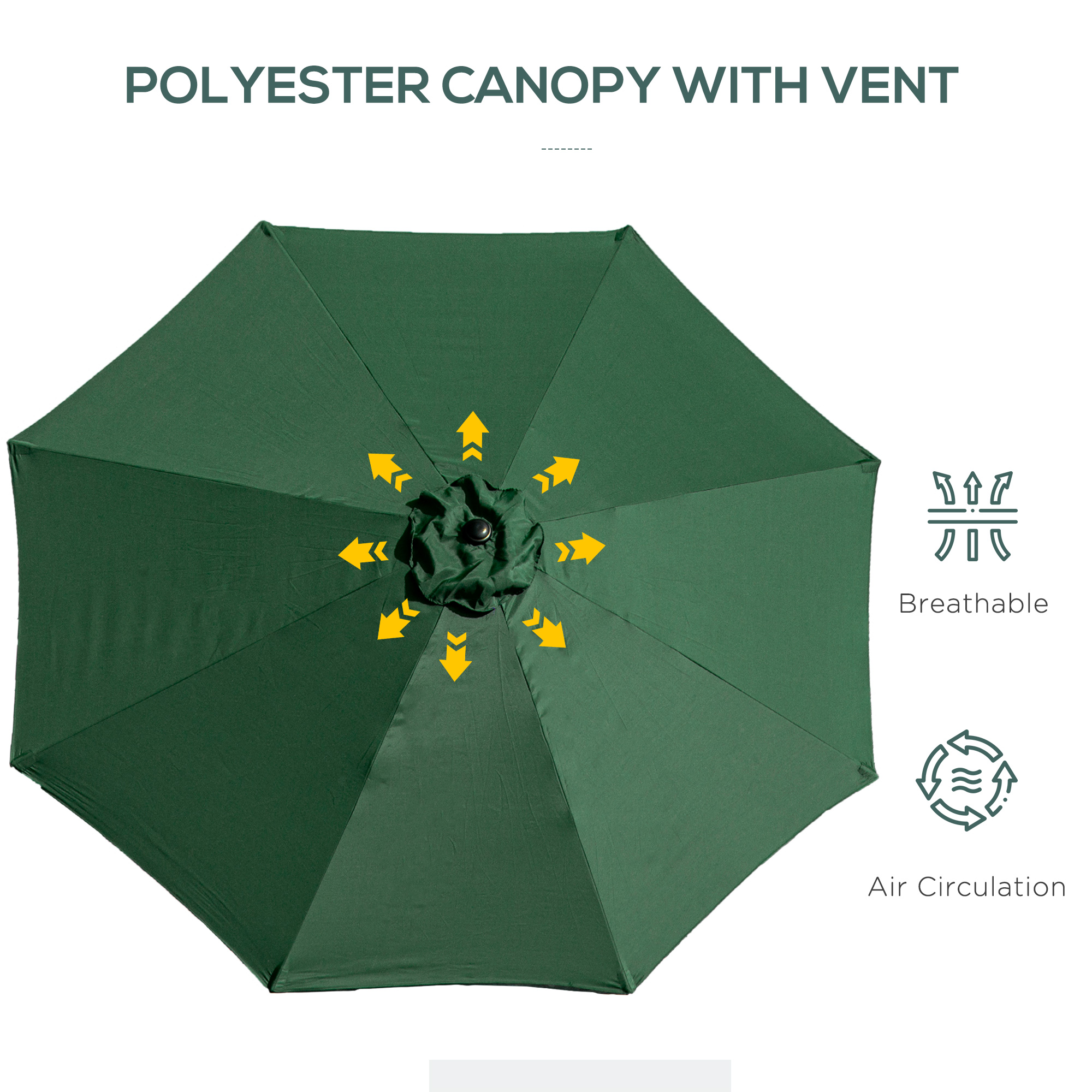 Outsunny Tilting Parasol, 3m Garden Umbrella with 8 Ribs, Tilt Function & Crank Handle for Outdoor Shade, Green