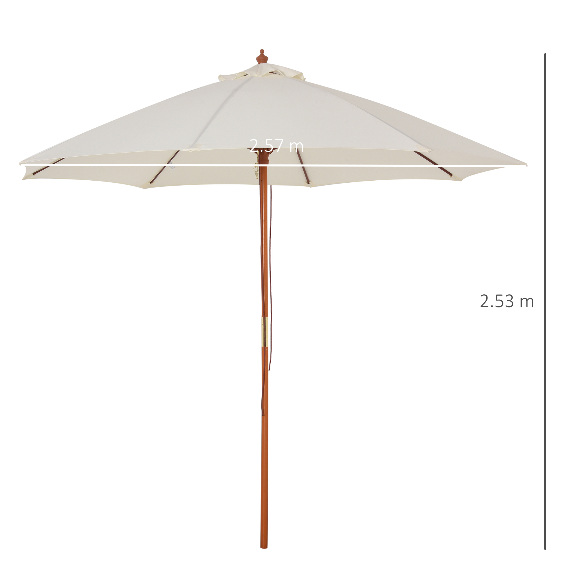 Outsunny 2.5m Wooden Garden Parasol, Sun Shade Patio Umbrella with Vent, Ideal for Outdoor Relaxation, Cream White