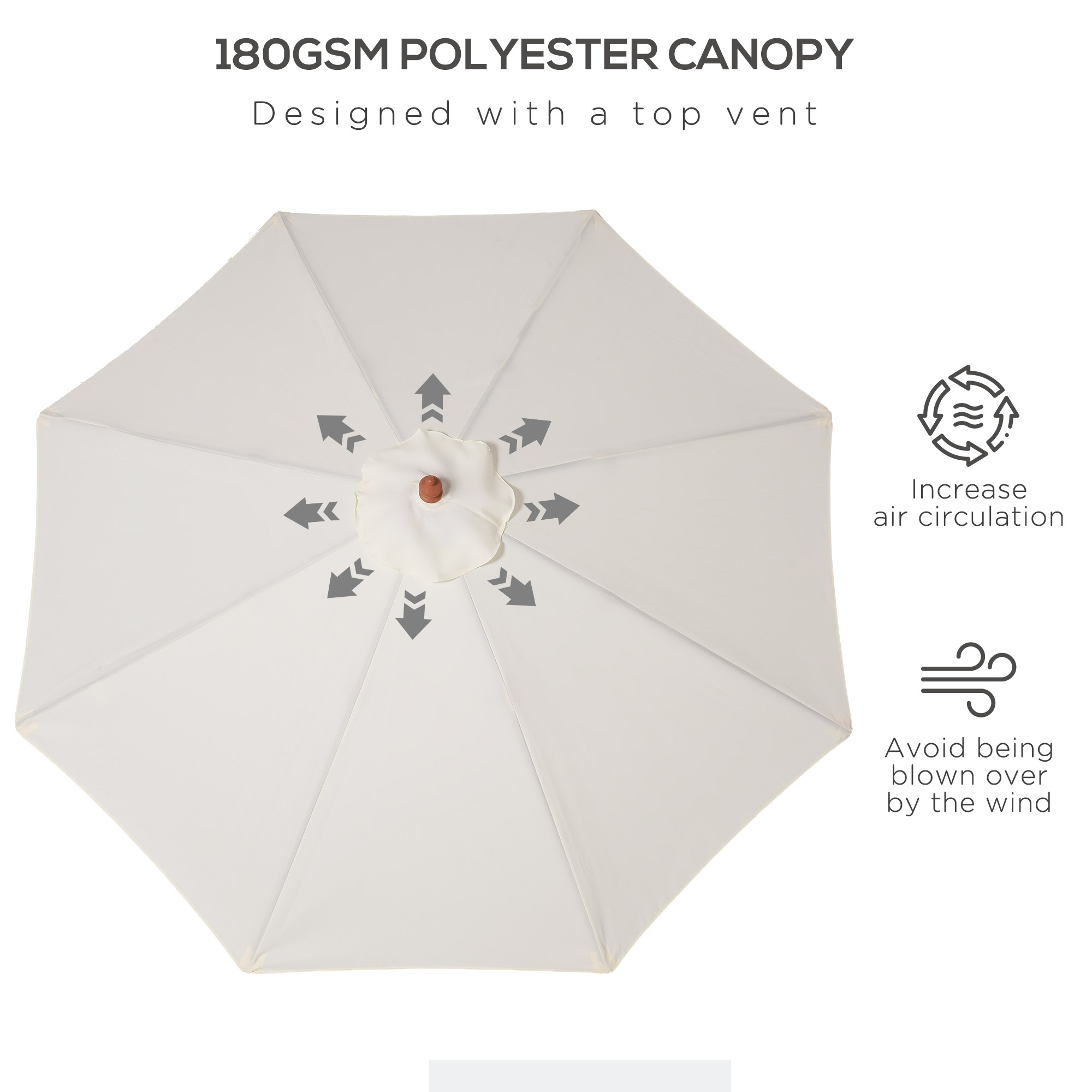 Outsunny 2.5m Wooden Garden Parasol, Sun Shade Patio Umbrella with Vent, Ideal for Outdoor Relaxation, Cream White