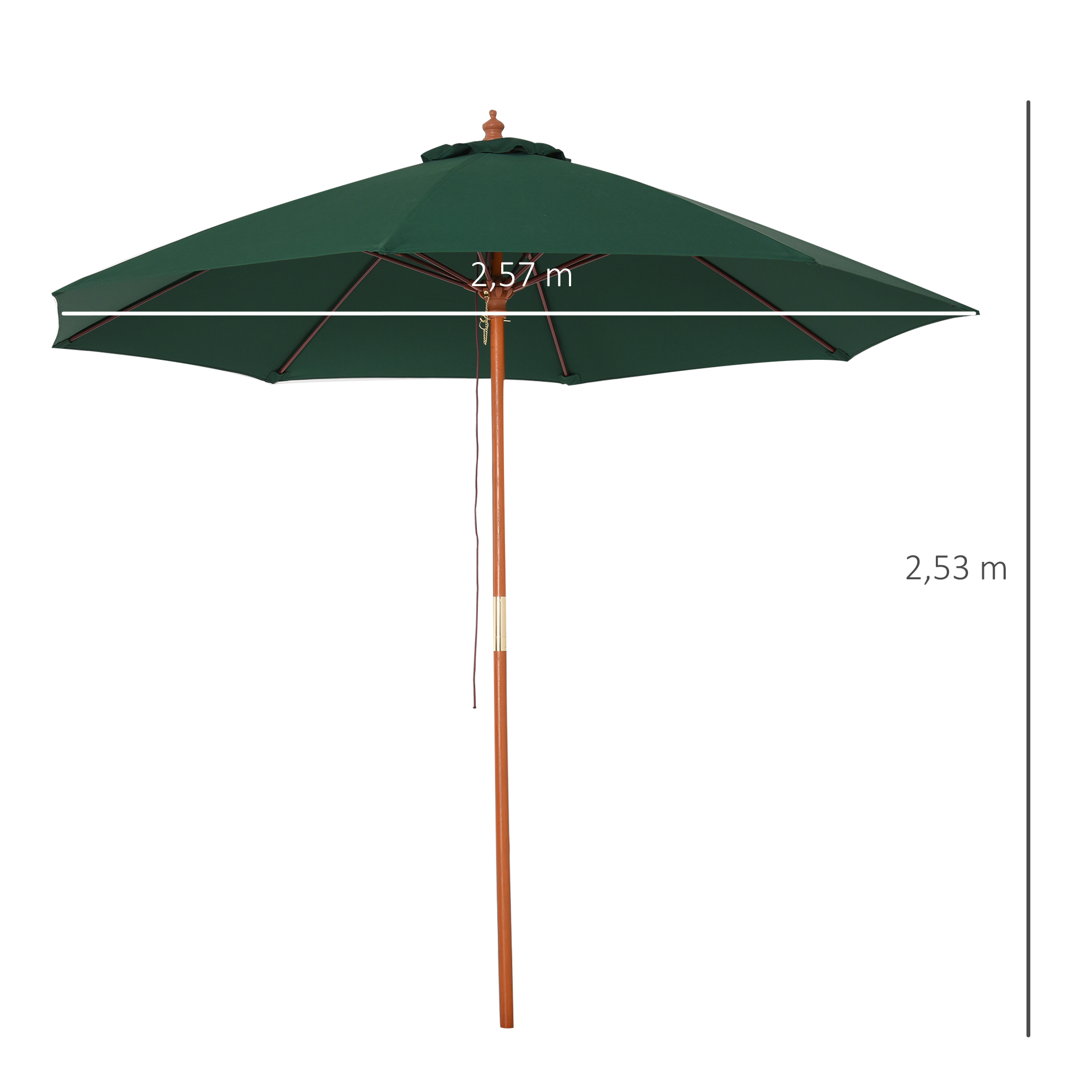 Outsunny Wooden Garden Parasol, 2.5m, Sun Shade for Patio, Ventilated Canopy, Outdoor Use, Dark Green