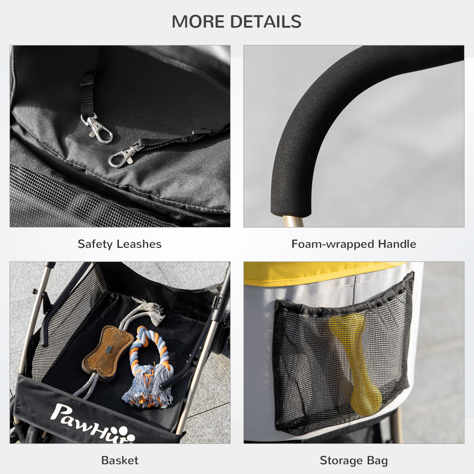PawHut 3-In-1 Dog Pushchair, Detachable Pet Travel Stroller with Brake, Canopy, and Storage, Yellow