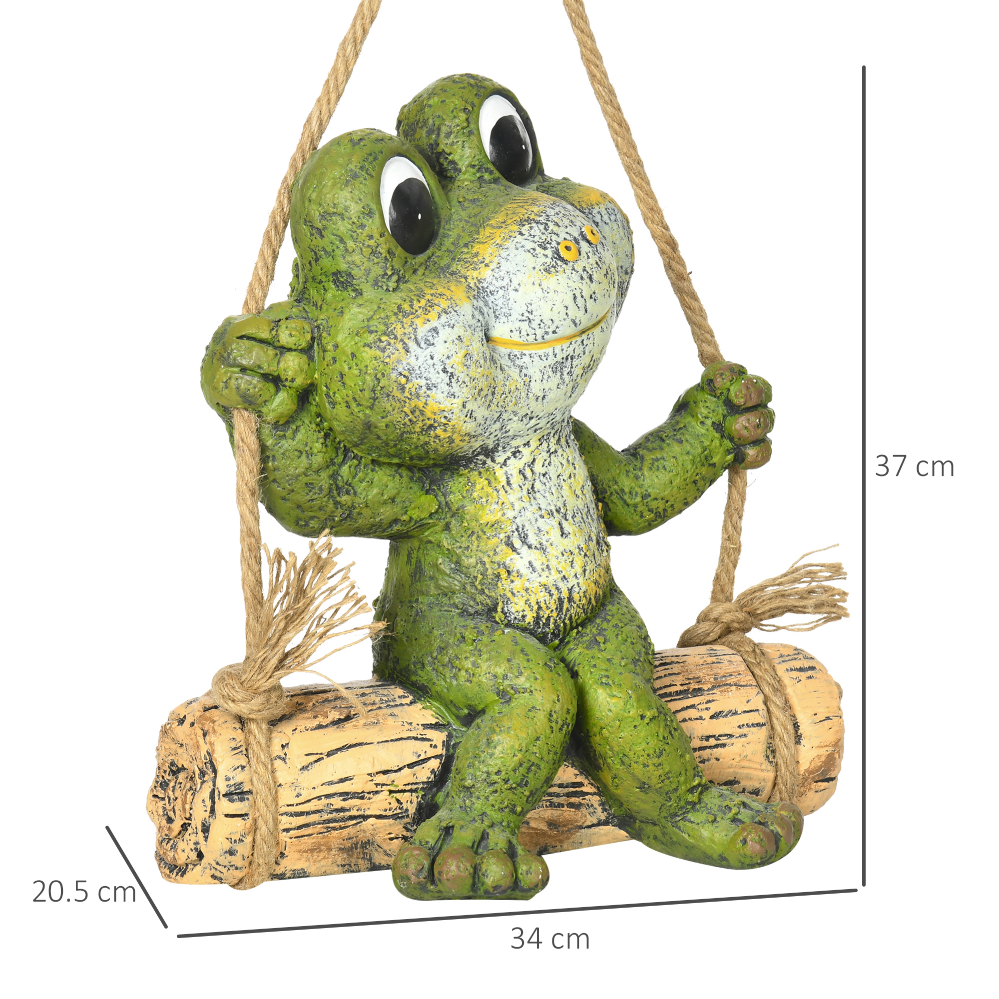 Outsunny Hanging GardenÂ Statue, Vivid Frog on Swing Art Sculpture, Outdoor Ornament Home Decoration, Green