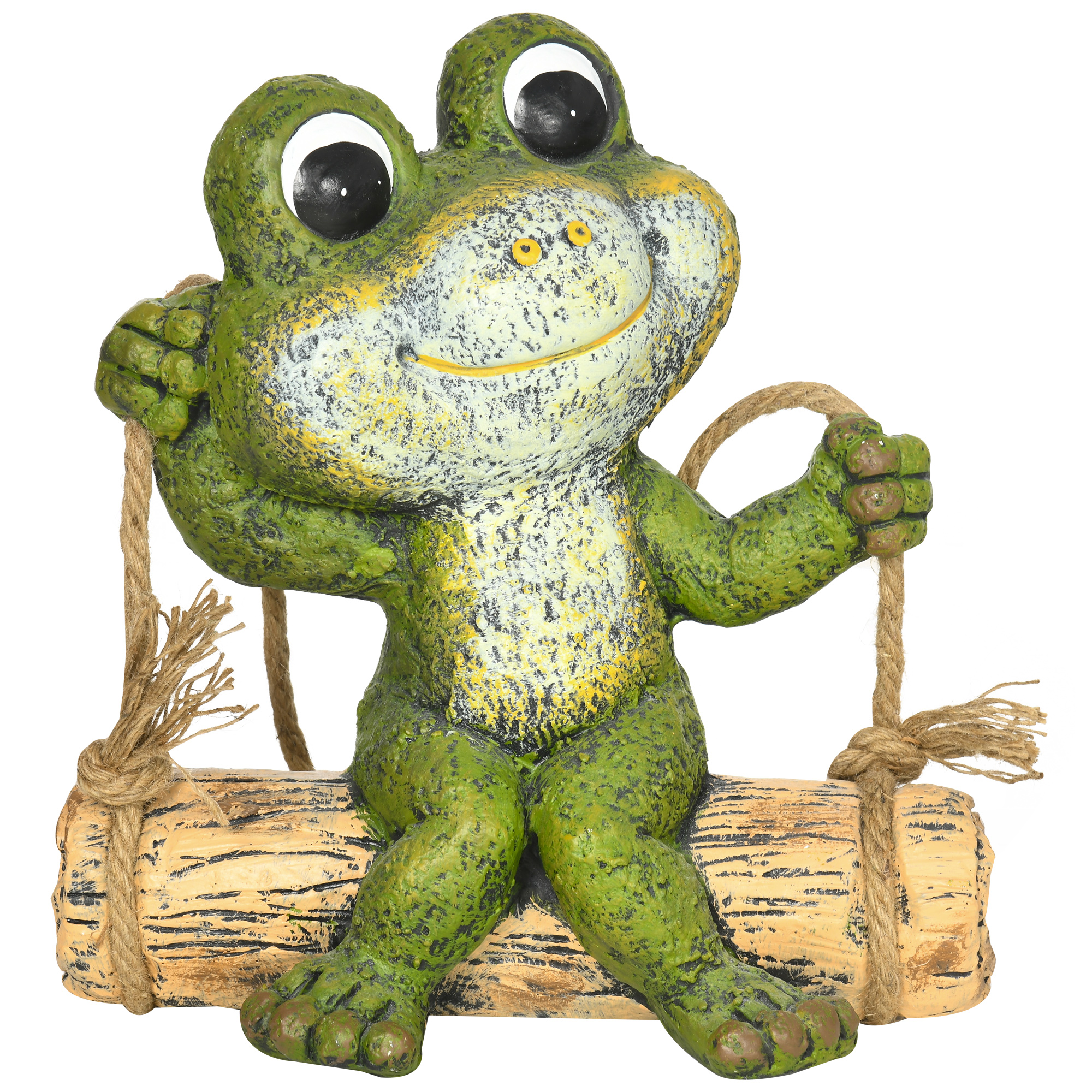 Outsunny Hanging GardenÂ Statue, Vivid Frog on Swing Art Sculpture, Outdoor Ornament Home Decoration, Green