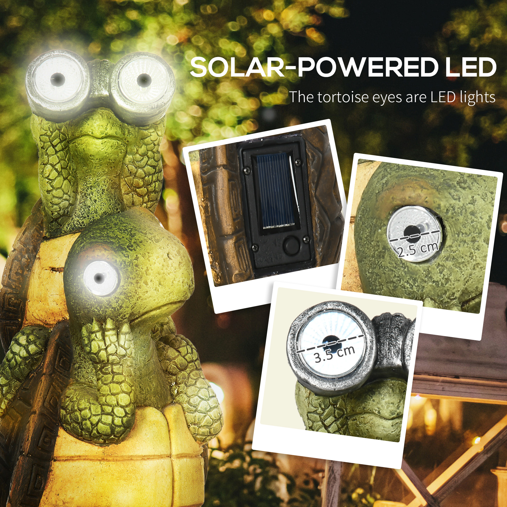 Outsunny Vivid 2 Tortoises GardenÂ Statue with Solar LED Light, Outdoor Ornament Art Sculpture Home Decoration for Porch, Deck, Grass