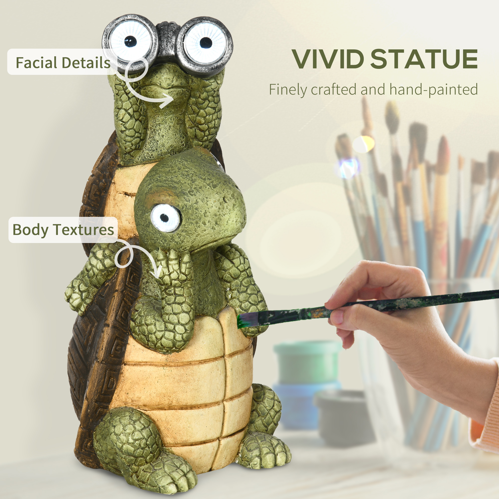 Outsunny Vivid 2 Tortoises GardenÂ Statue with Solar LED Light, Outdoor Ornament Art Sculpture Home Decoration for Porch, Deck, Grass