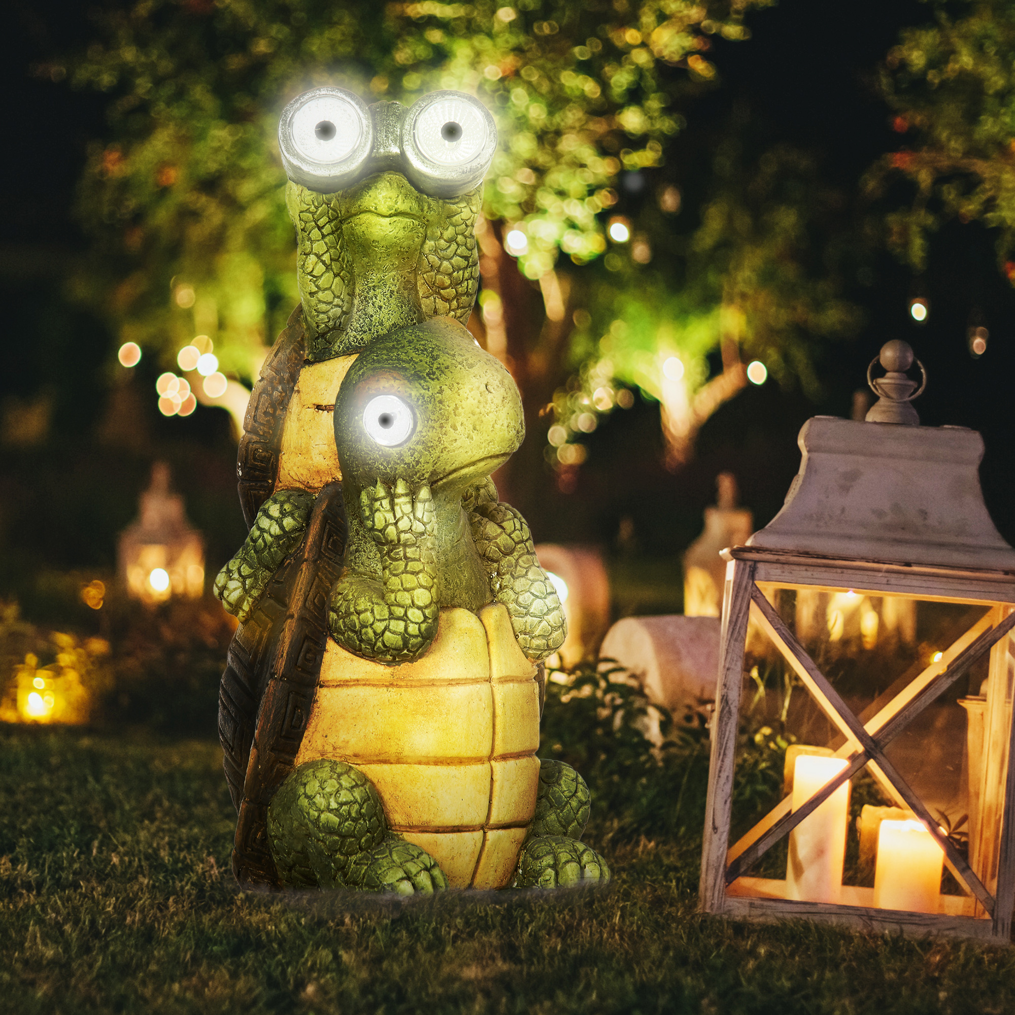 Outsunny Vivid 2 Tortoises GardenÂ Statue with Solar LED Light, Outdoor Ornament Art Sculpture Home Decoration for Porch, Deck, Grass