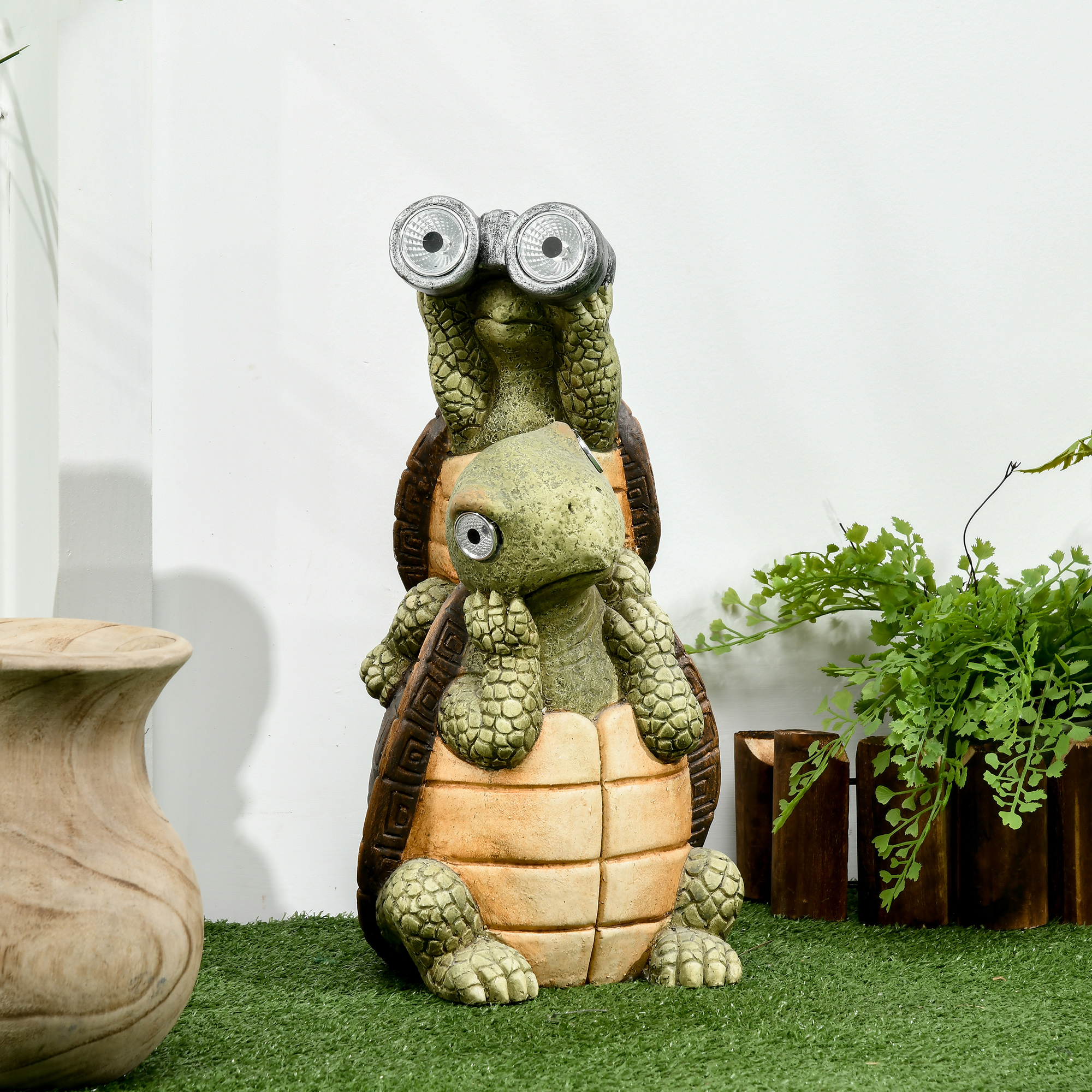 Outsunny Vivid 2 Tortoises GardenÂ Statue with Solar LED Light, Outdoor Ornament Art Sculpture Home Decoration for Porch, Deck, Grass