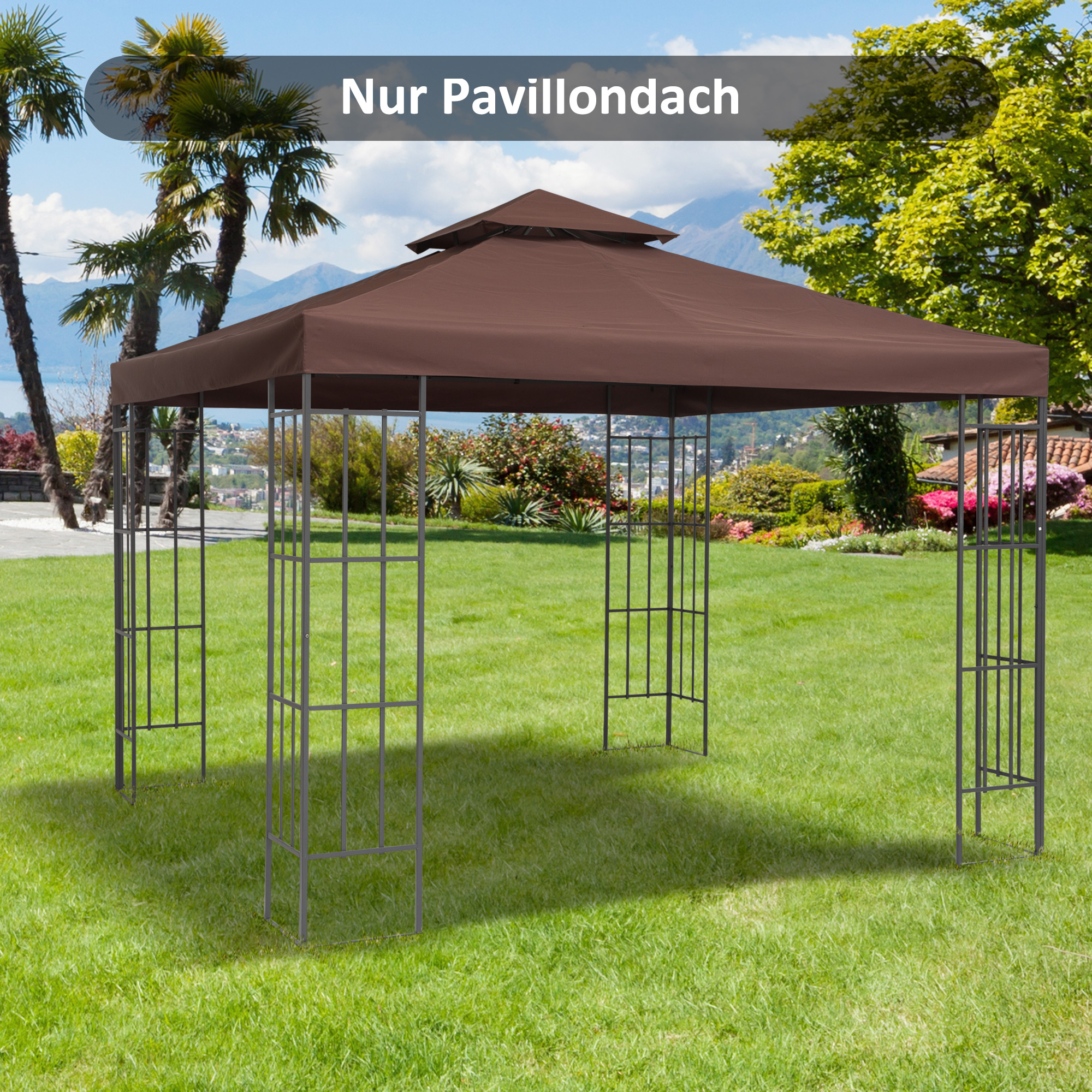 Outsunny vervangend dak voor paviljoen 3x3 m waterdicht windbestendig met waterafvoer Oxford stof UV-bescherming duurzaam 300x300 cm koffie | Aosom.nl